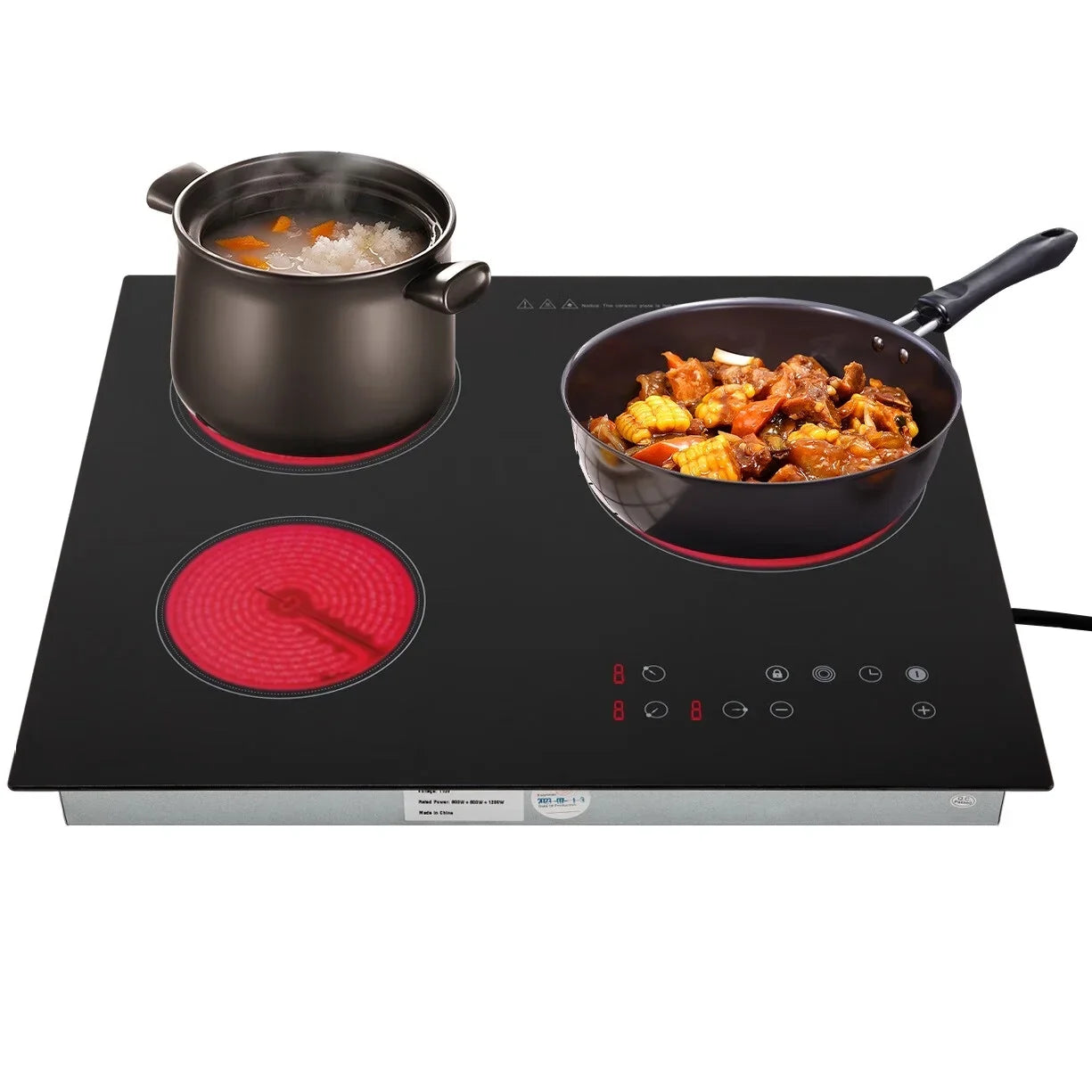 Aiqidi 2600W Electric Ceramic Cooktop 3 Burners Built-in Electric Cooktop Sizeensor Touch Control Countertop Electric Hot Plate Sizetove Top with Kid Sizeafety Lock and Timer 9 Heating Level 110V