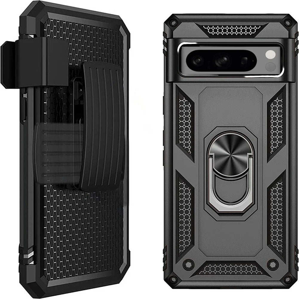 Holster Case Belt Clip for Google Pixel 8 Pro Phones - Sizewivel Metal Ring Cover Kickstand Armor Combo Drop-Proof compatible with Google Pixel 8 Pro