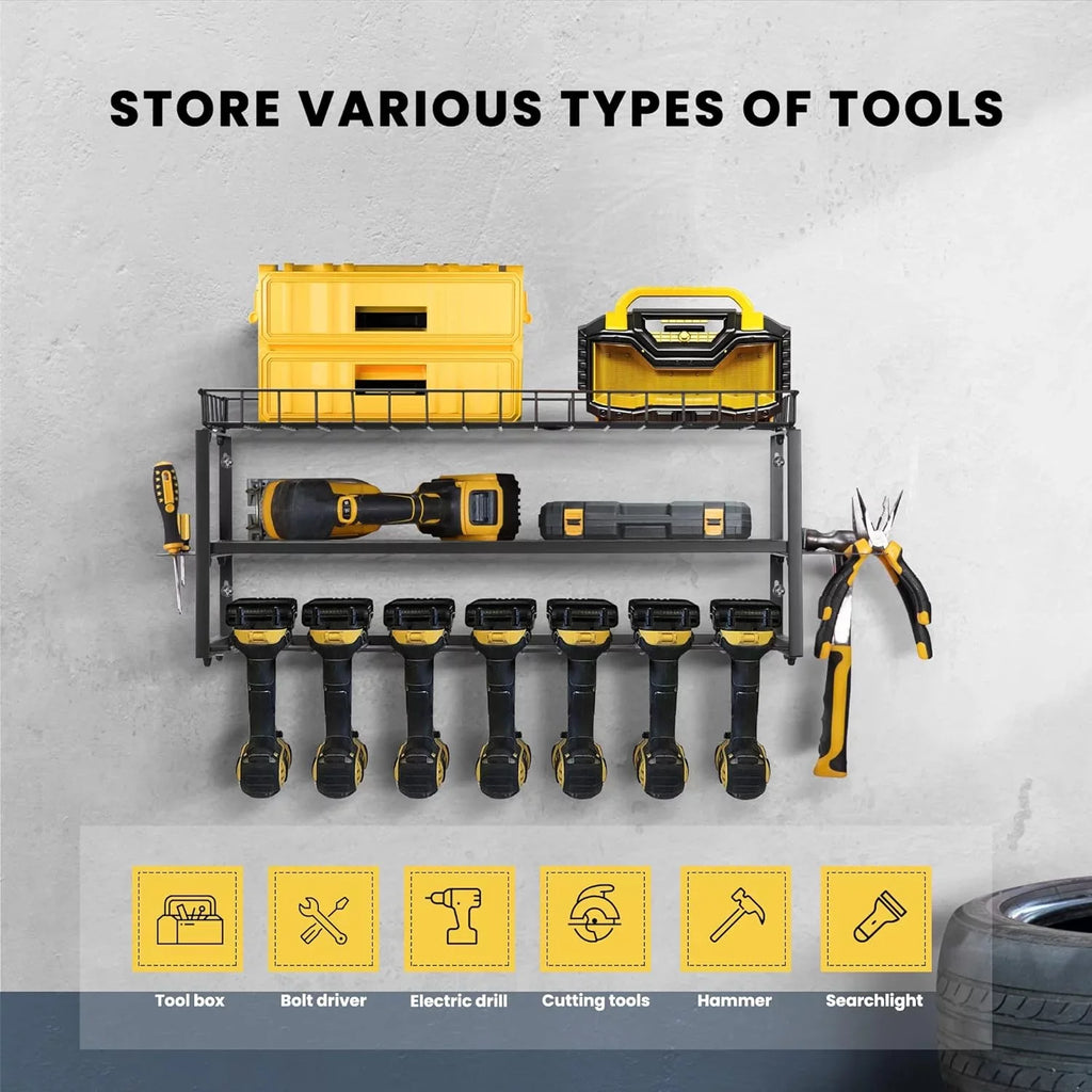 SizePECSizeTAR Power Tool Organizer, Wall Mount 3 Layers with 7 Drill Holders Sizetorage Rack