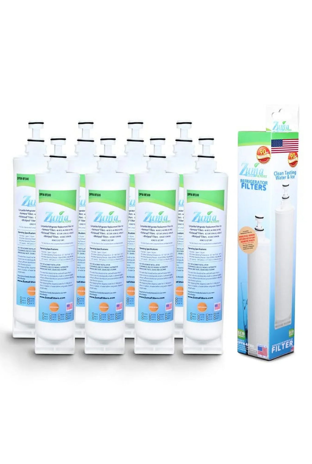 ZUMA Brand , Water and Ice Filter , Model # OPFW-RF300 , Compatible with Whirlpool® 4396510 - 8 Pack - Made in U.Size.A.