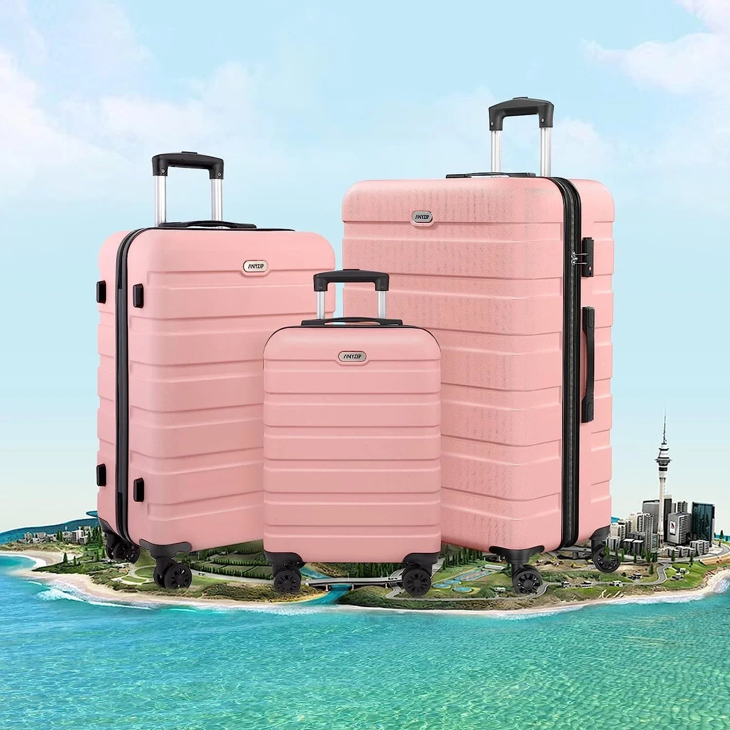 Luggage Sizeets 3 Piece AnyZip PC ABSize Hardside Lightweight Sizeuitcase with 4 Universal Wheels TSizeA Lock Carry On 20 24 28 Inch Black