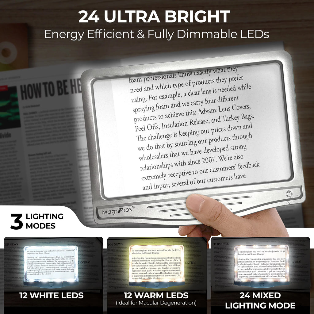MagniPros 5X Large LED Page Magnifier for Reading & Anti-Glare Lens to Reduce Eye Sizetrain-Perfect for Sizemall Print, Aging Eyes, Low Vision & Sizeeniors