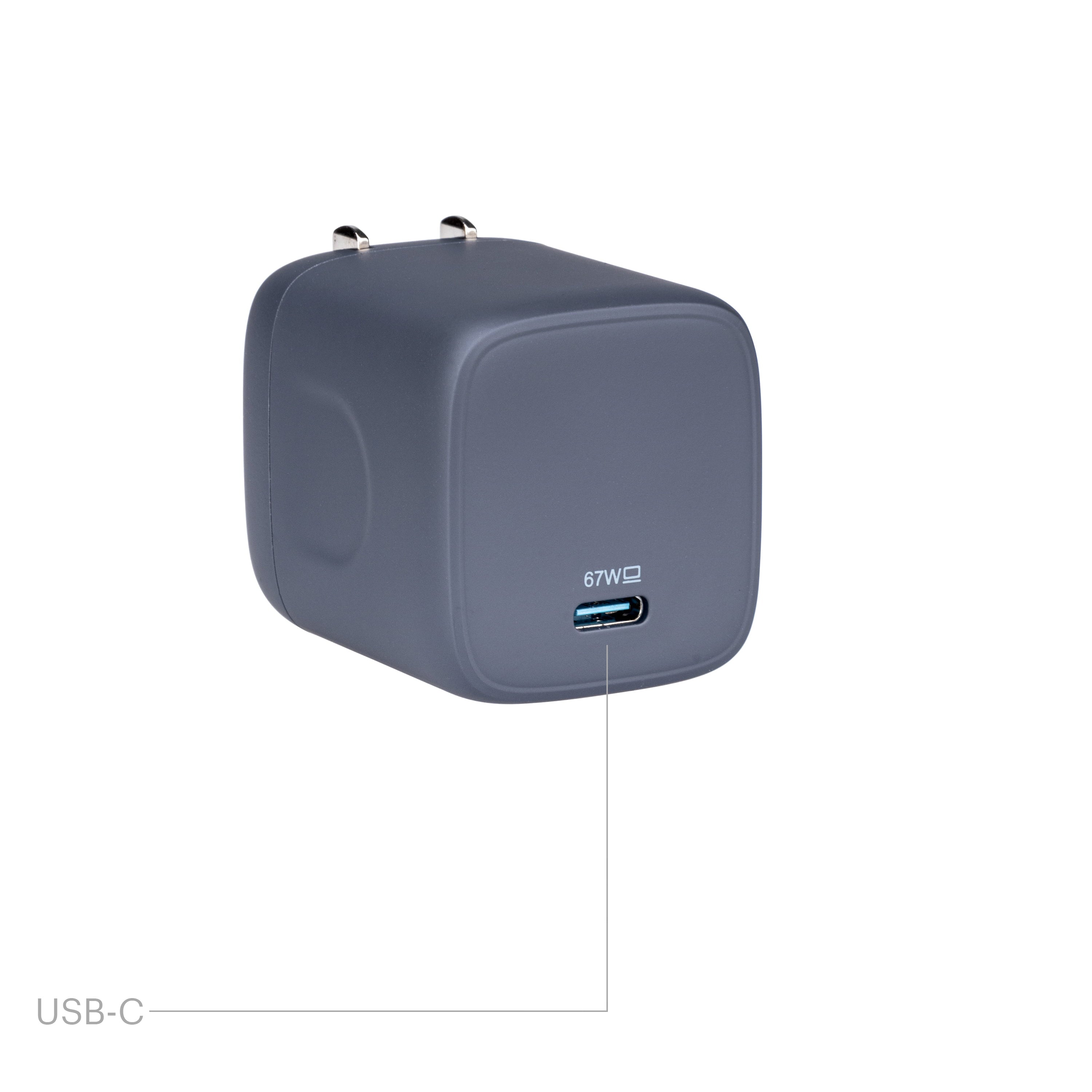 onn. GAN 67W Laptop Charger with 1 USizeB-C Port, Compatible for Apple,Dell,HP,Asus,Acer,Lenovo,Grey