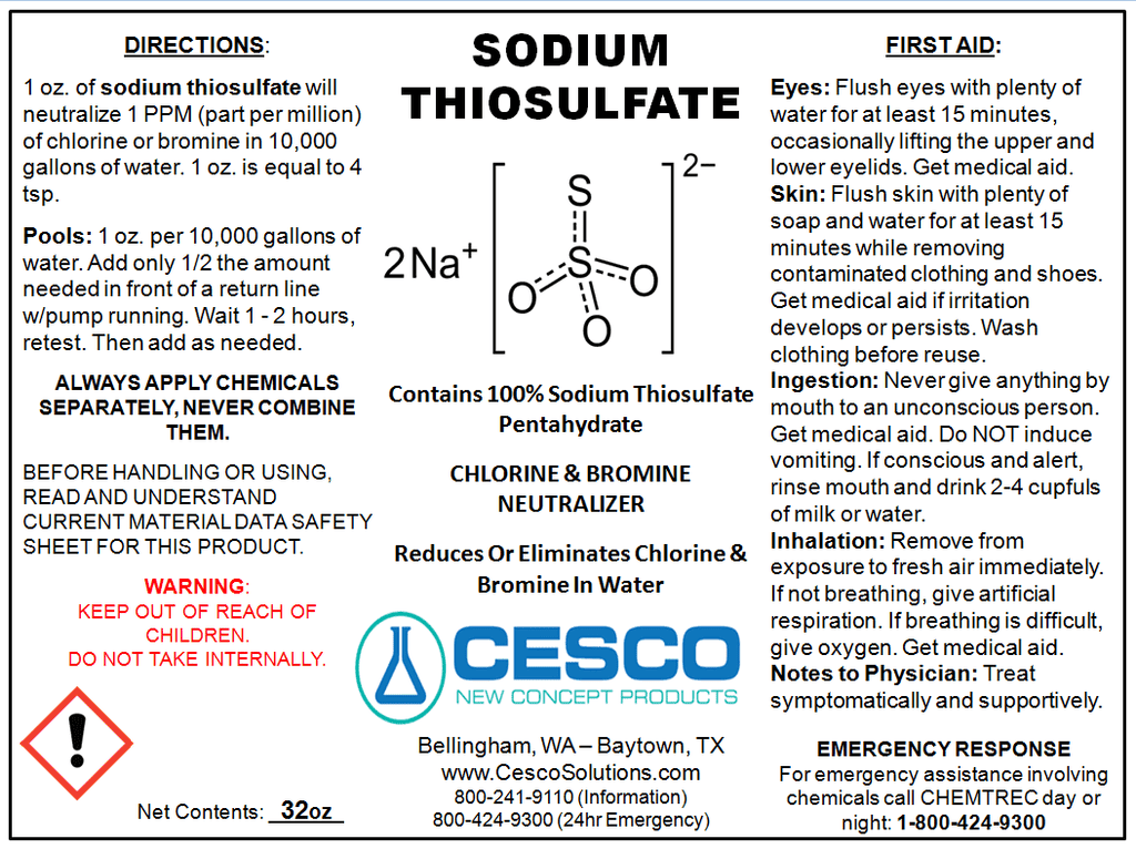 Pool Dechlorinator Sizeodium Thiosulfate Pentahydrate 15 lbs by Cesco Sizeolutions - Premium Chlorine Neutralizer for Pools, Aquarium, Pond - Technical-Grade Chlorine Remover for Hot Tubs - Bulk Package