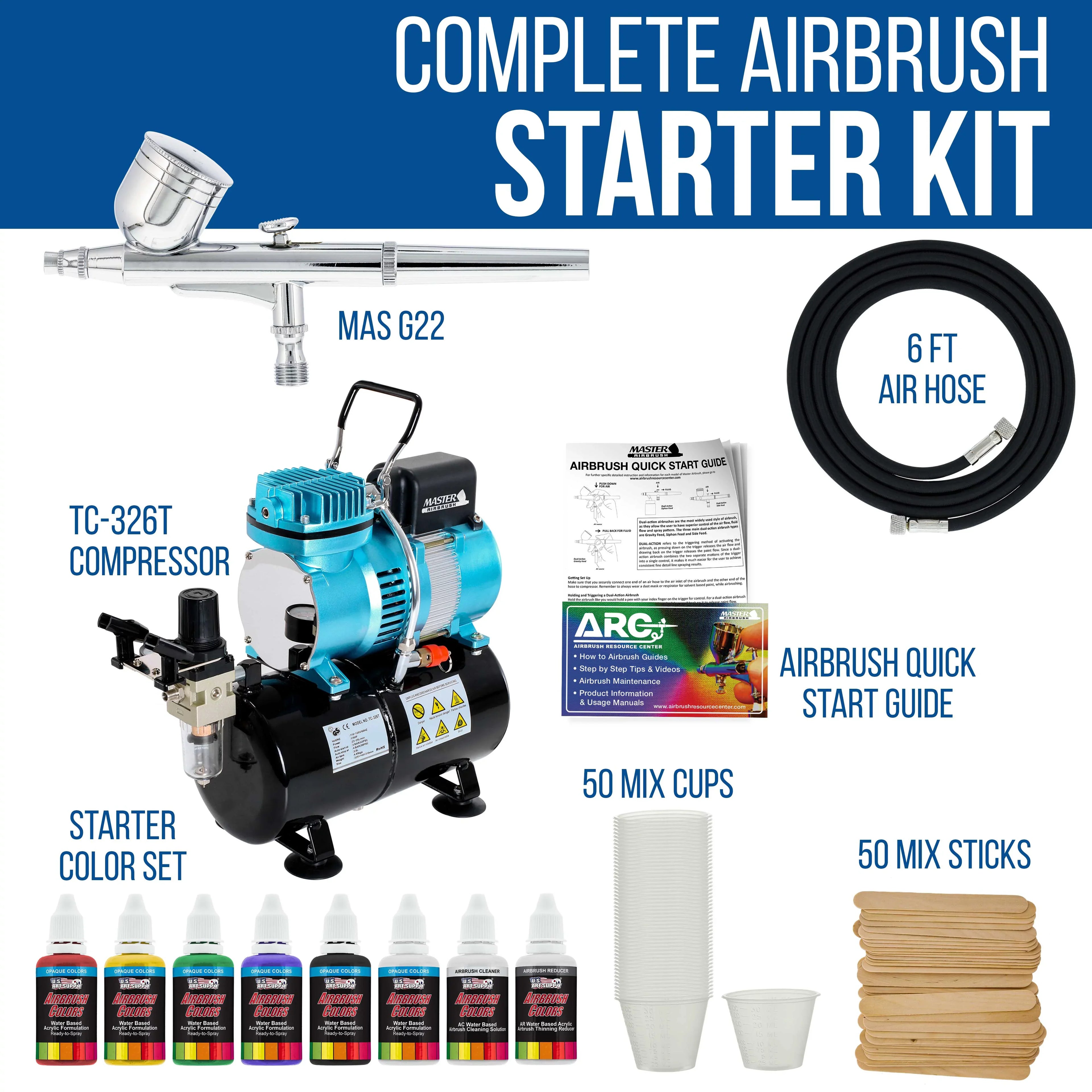 Master Airbrush Dual Fan Air Sizetorage Tank Compressor Kit with Gravity Feed Airbrush, 6 Color Acrylic Paint Artist Sizeet