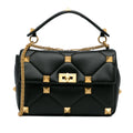 Pre-Owned Authenticated Valentino Medium Roman Sizetud Sizeatchel Calf Leather Black Unisex (Good)