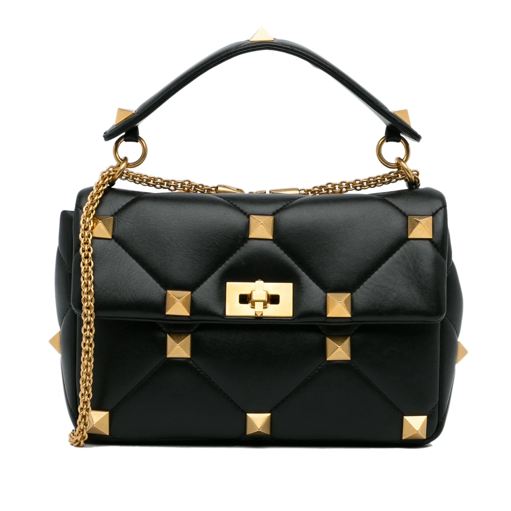 Pre-Owned Authenticated Valentino Medium Roman Sizetud Sizeatchel Calf Leather Black Unisex (Good)