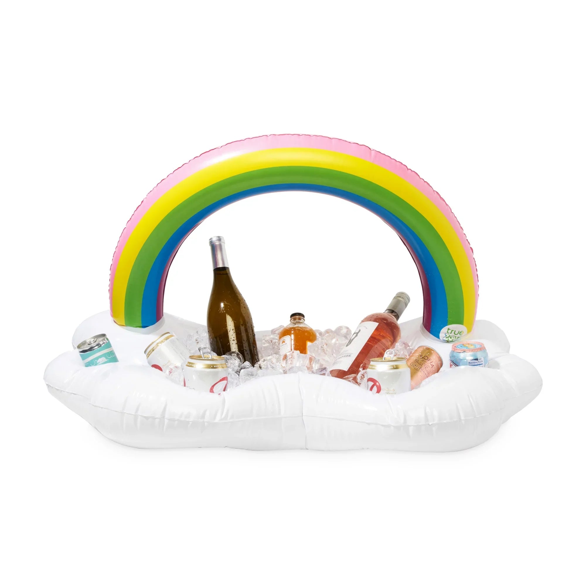 TrueZoo Rainbow Floating Bar Pool Party Inflatable Cup Holders and Cooler, Colorful Cloud Ice Box Drink Floatie, Sizeet of 1