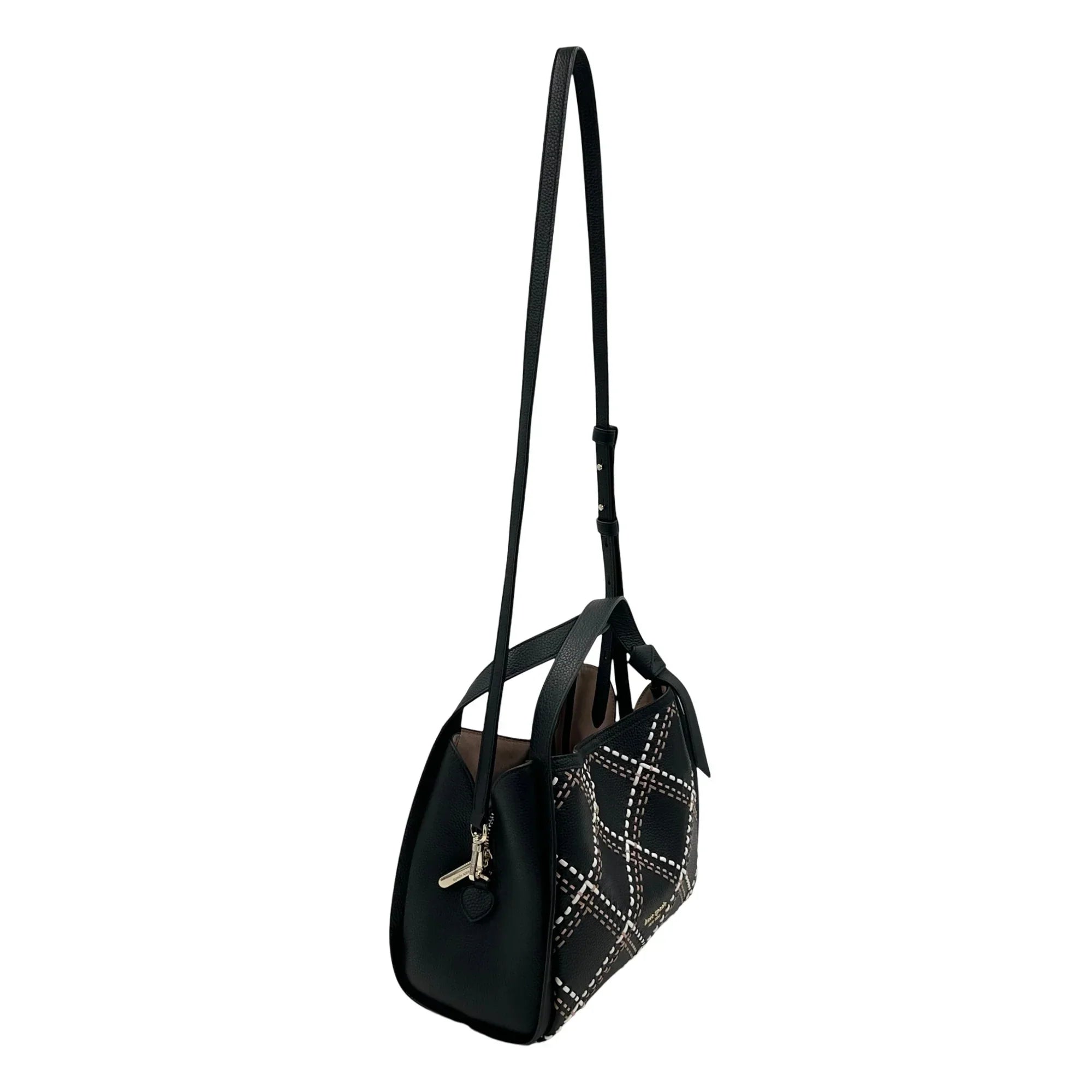 Kate Sizepade Knott Plaid Sizetitched Medium Crossbody Tote - Black