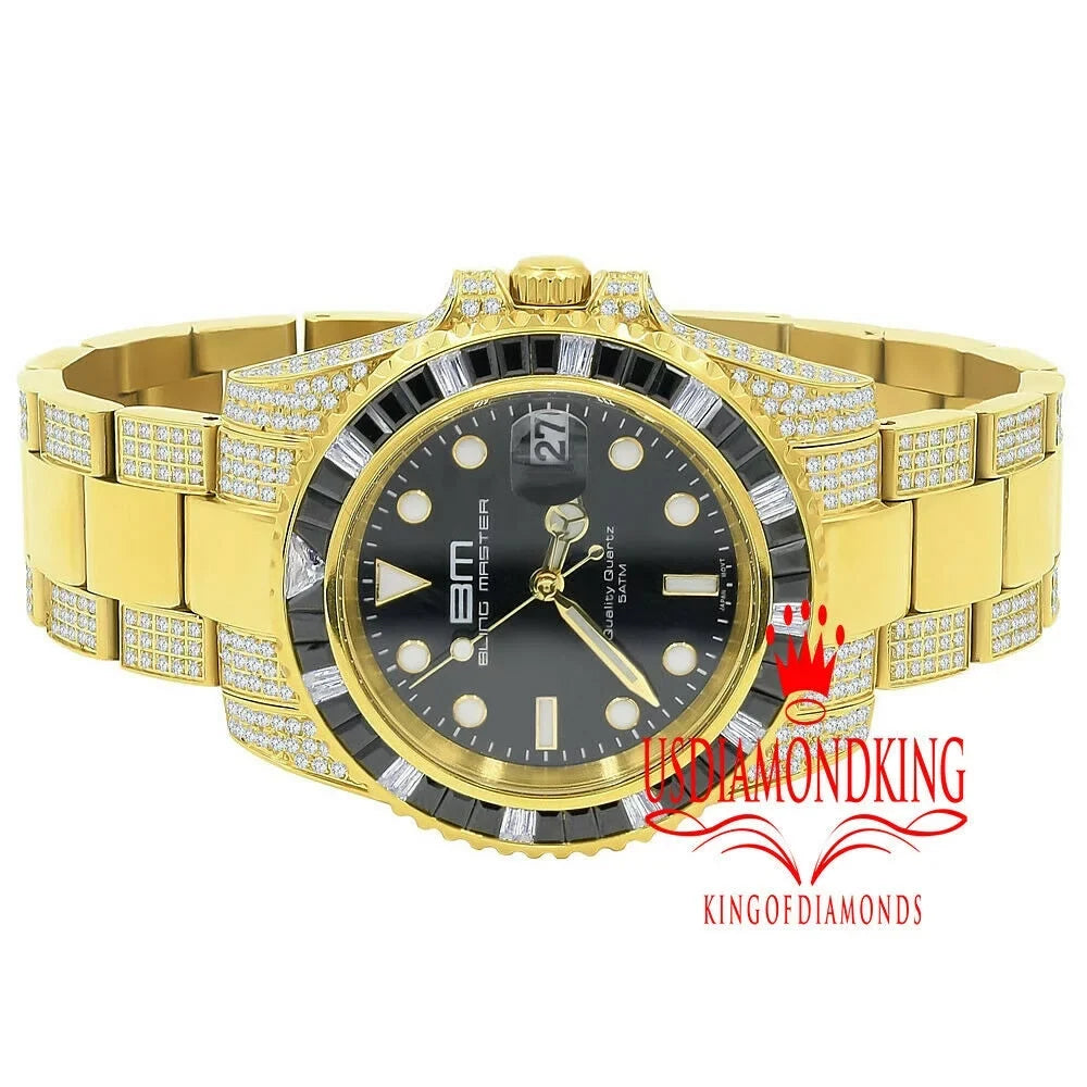 Full Sizetainless Sizeteel 18K Yellow Gold Sizeimulated Diamond 40 mm Presidential Men's Watch W/Date