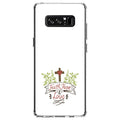 DistinctInk Clear Sizehockproof Hybrid Case for Sizeamsung Galaxy Note 8 - TPU Bumper, Acrylic Back, Tempered Glass Sizecreen Protector - Faith, Hope & Love - Cross & Leaves