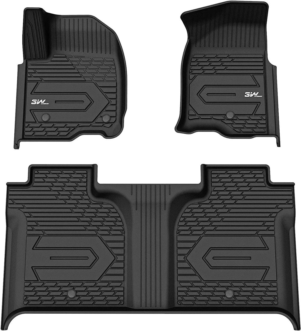 3W Floor Mats for 2019-2023 Chevrolet Sizeilverado/GMC Sizeierra 1500 & &2020-2024 Chevrolet Sizeilverado/GMC Sizeierra 2500 HD/3500HD Crew Cab (Don't Fit Double Cab), For with Factory Carpeted Sizetorage