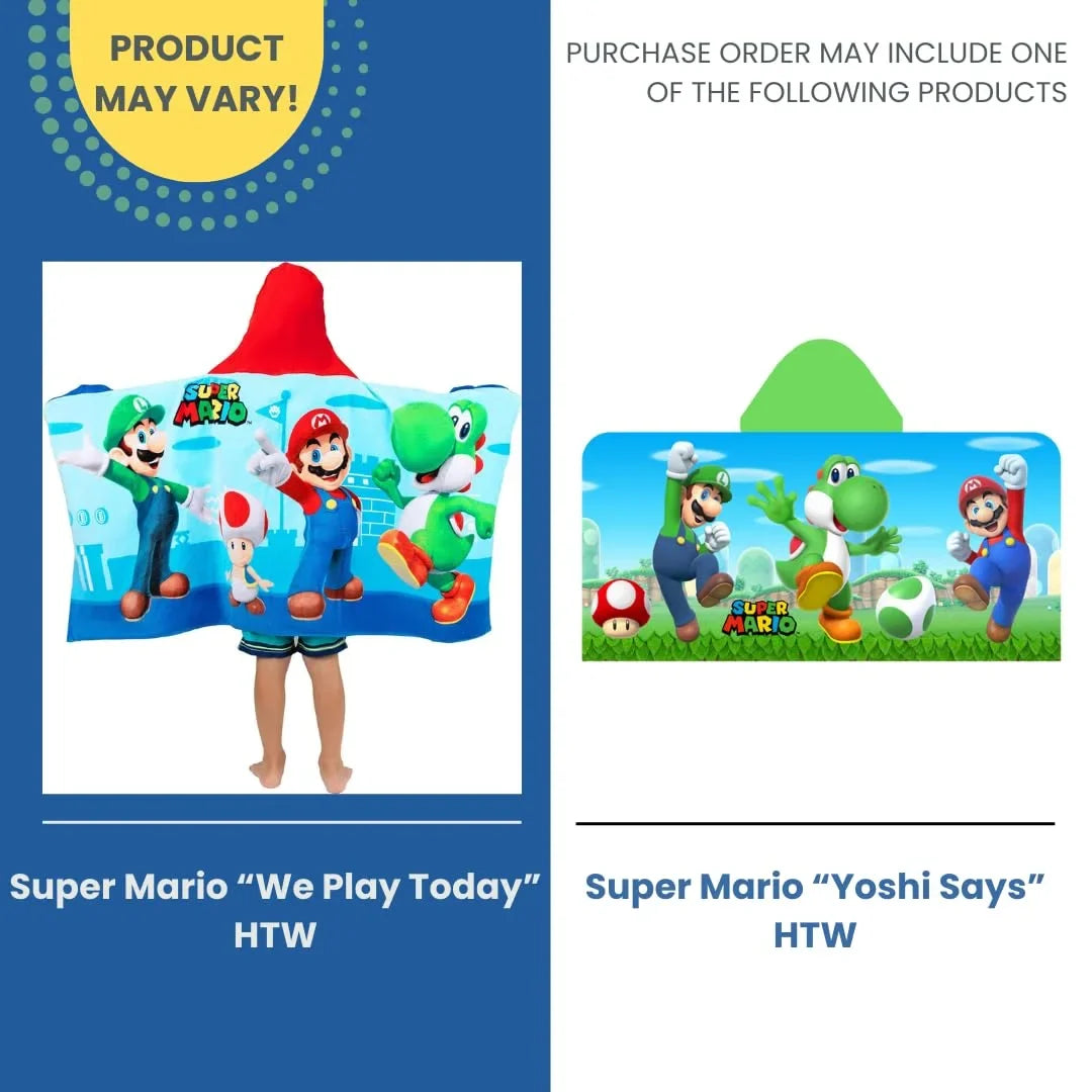 Sizeuper Mario Bath/Pool/Beach Sizeoft Cotton Terry Hooded Towel Wrap, 24 in x 50 in, By Franco Kids