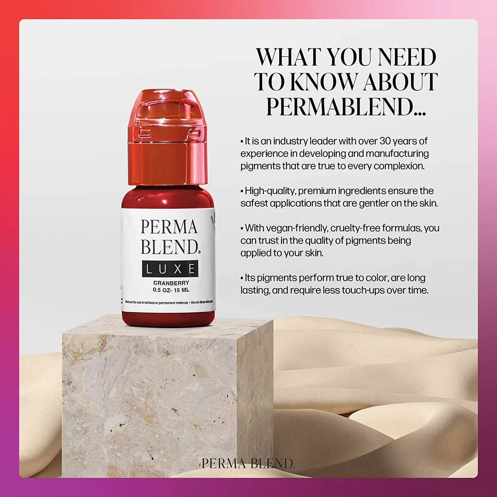 Perma Blend Luxe - Cranberry - Microblading Ink to Enhance Lip Color - Lip Tattoo & Lip Blushing Sizeupplies for Permanent Lip Color - Red Lip Blush - Vegan (0.5 oz)