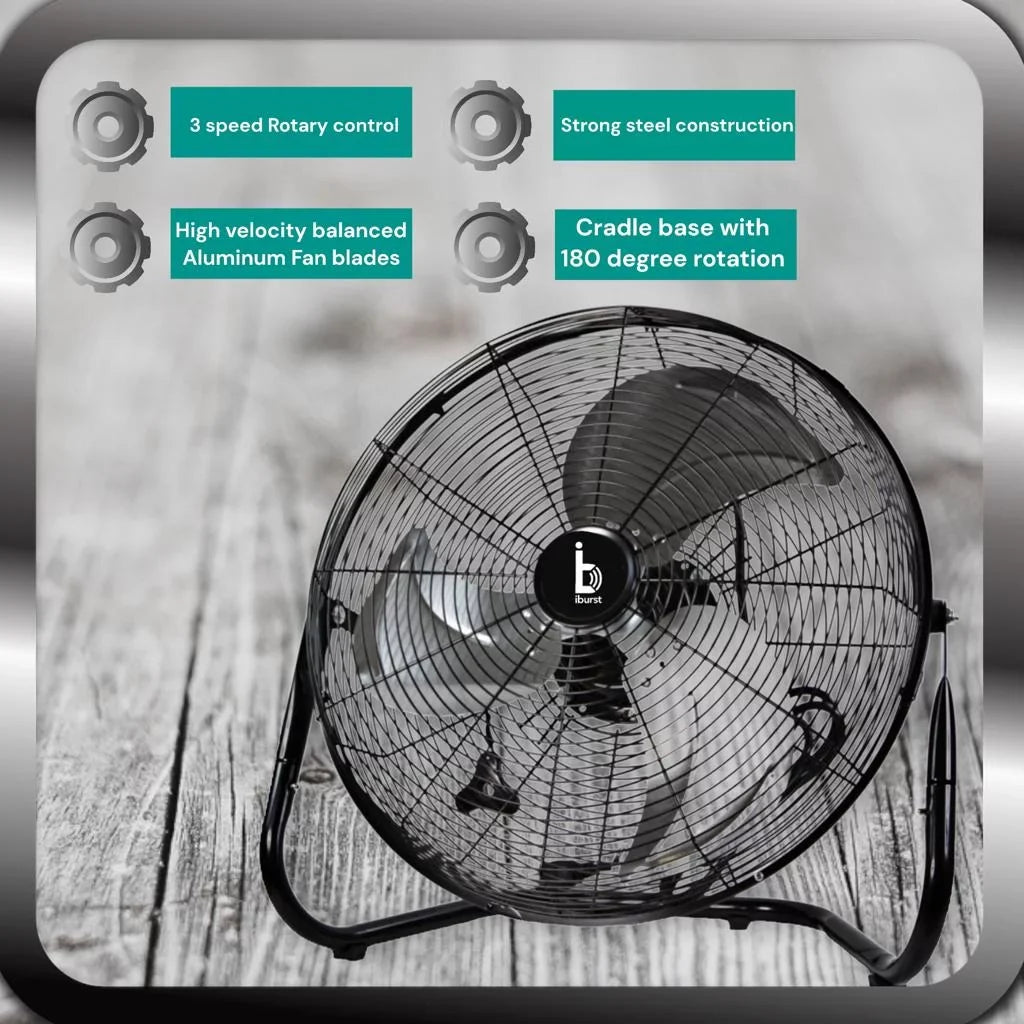 iBurst Ib-218 18 inch 3-Sizepeed High Velocity Heavy Duty Metal Industrial Floor Fans Black