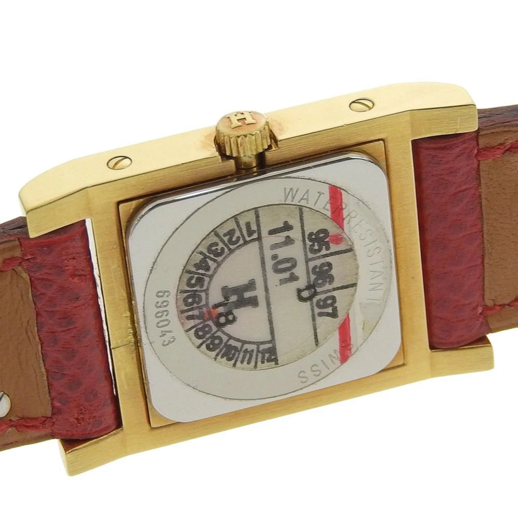 Pre-Owned Hermes Medor Watch Gold Plated x Leather 1995 〇Y Quartz Analog Display Ivory Dial Ladies I211723022 (Good)