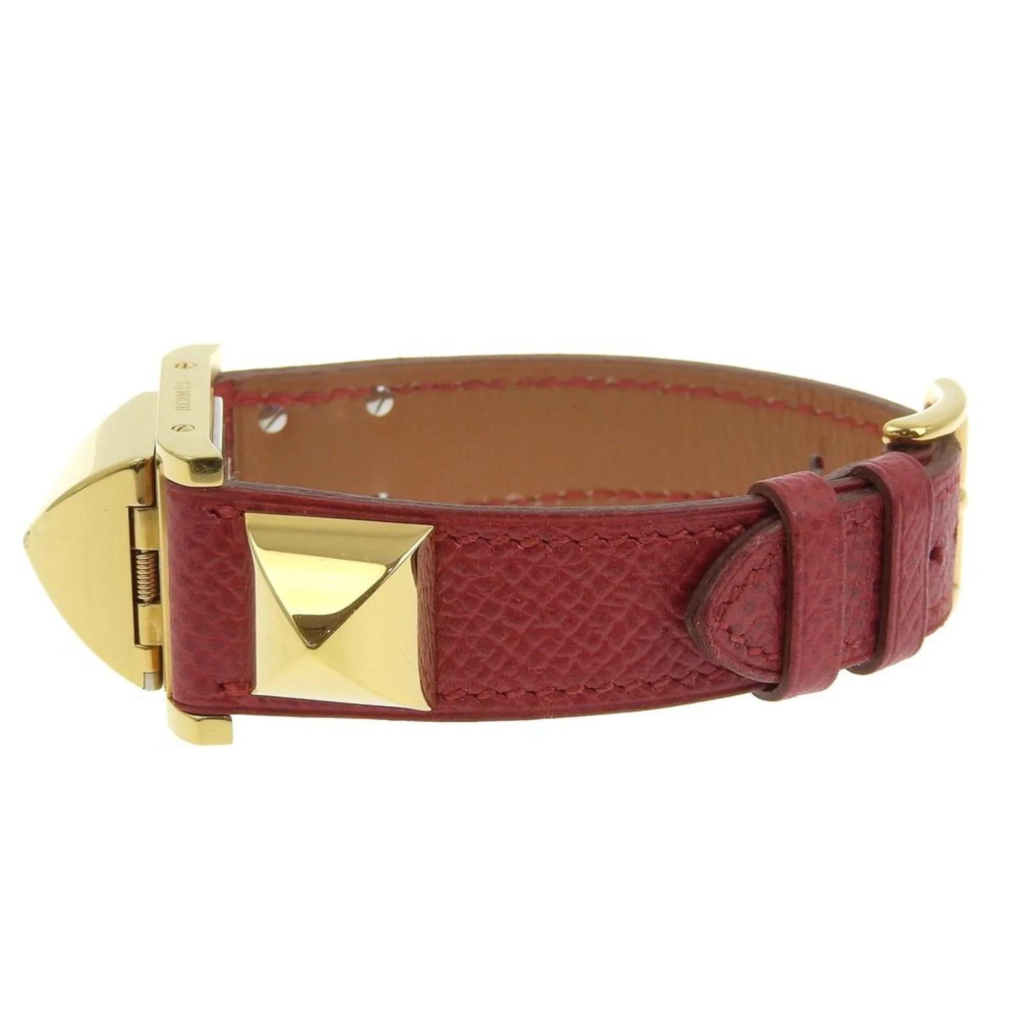 Pre-Owned Hermes Medor Watch Gold Plated x Leather 1995 〇Y Quartz Analog Display Ivory Dial Ladies I211723022 (Good)