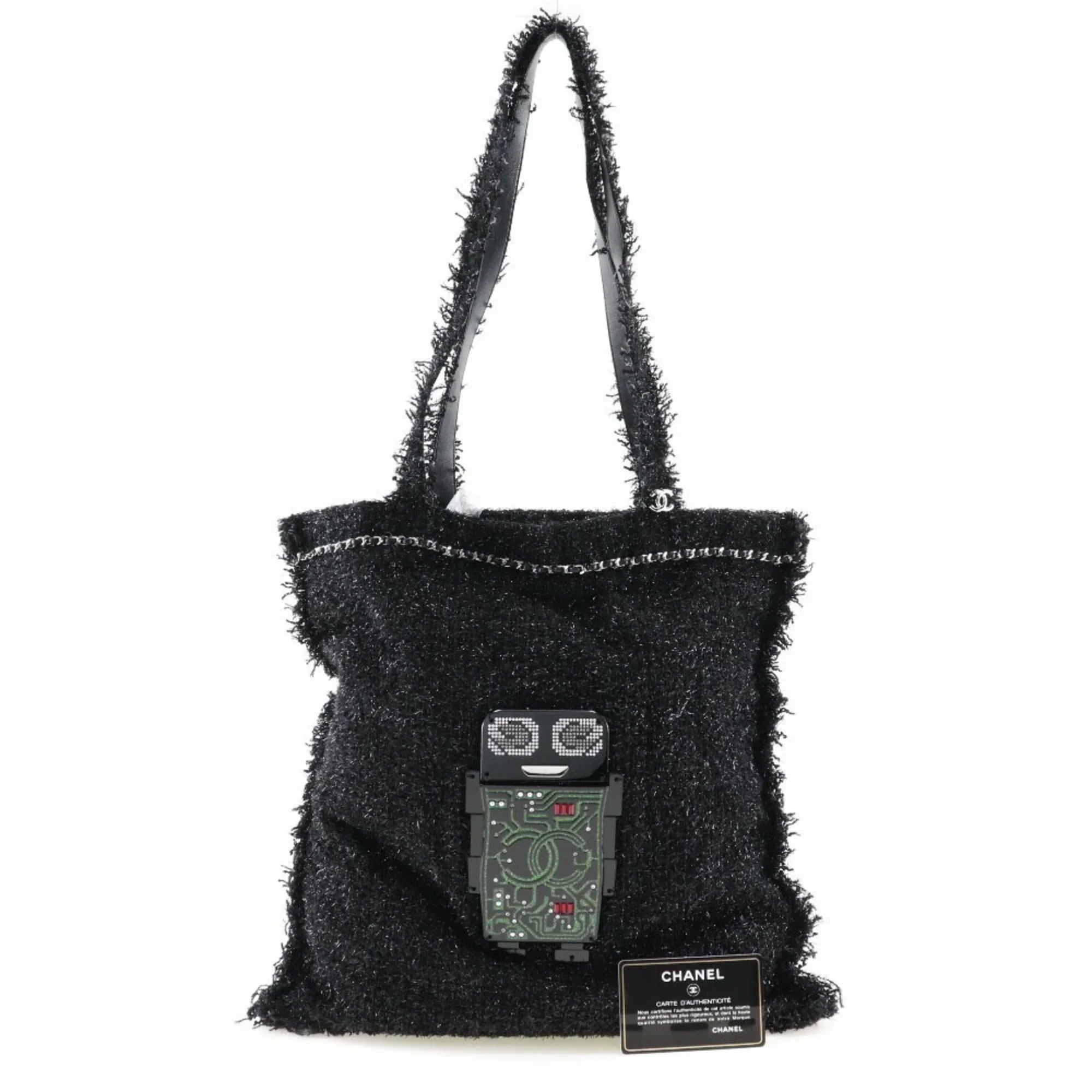 Pre-Owned CHANEL Chanel Robot Tote Bag Cocomark A94646 Tweed Black/Sizeilver Hardware Unisex (Good)