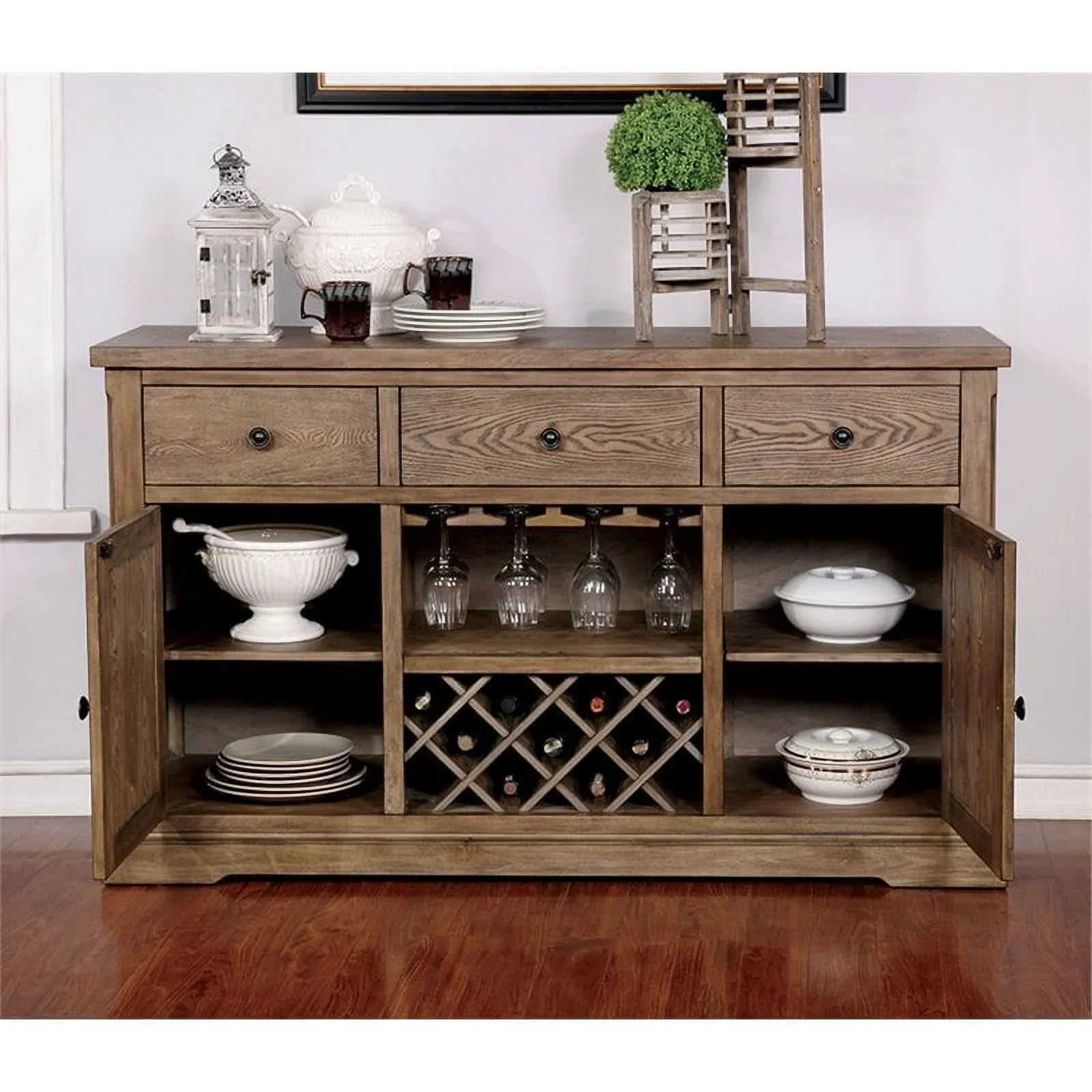 Furniture of America Kora Rustic Wood Multi-Sizetorage Buffet in Light Oak