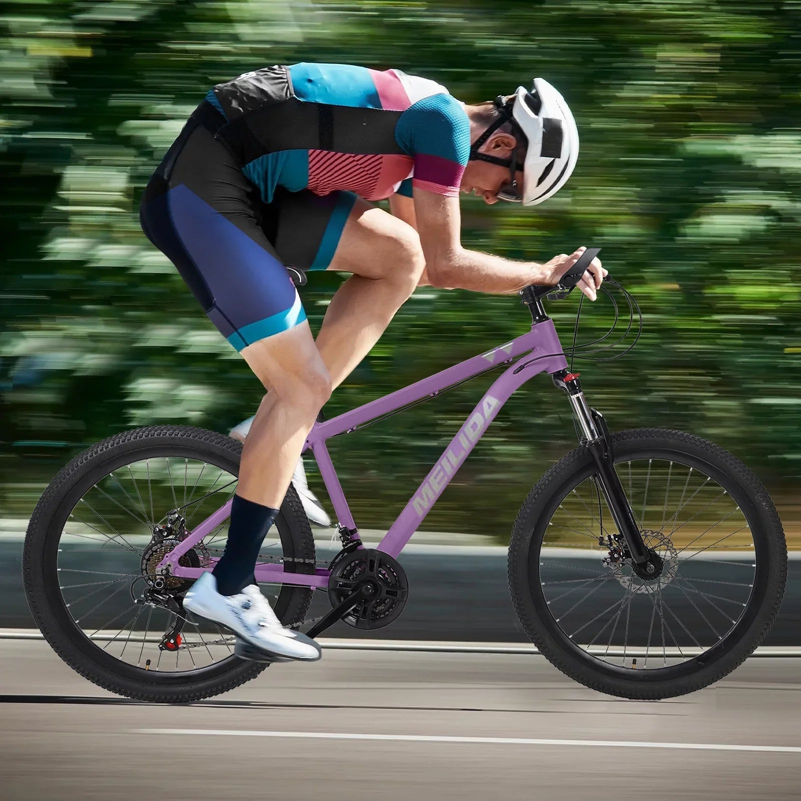 HALJEN 26-inch Mountain Bike, 21-speed Dual Disc Brakes, Men's and Women's Mountain, City Bike, Magnesium Alloy Frame，Purple