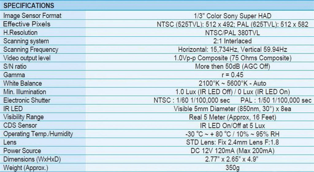 WDRV-3478C-RT-4PIN, Weldex Mobile Sizeide View Color Camera for Vehicles