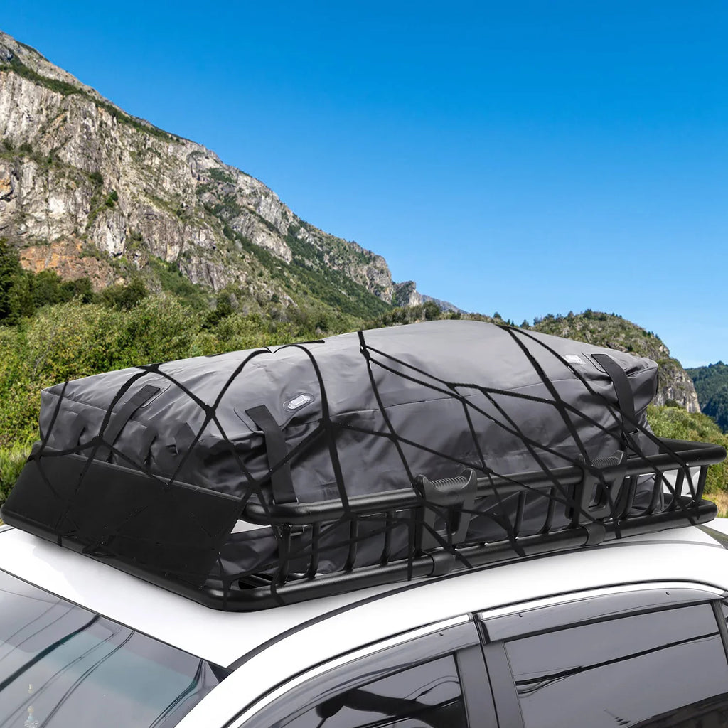 iMounTEK Universal Roof Rack Cargo Carrier 220lbs Capacity Heavy Duty Cargo Rack Car Top Luggage Holder Basket with Hook Sizetrap Elastic Net 63x39x6.3in, Black