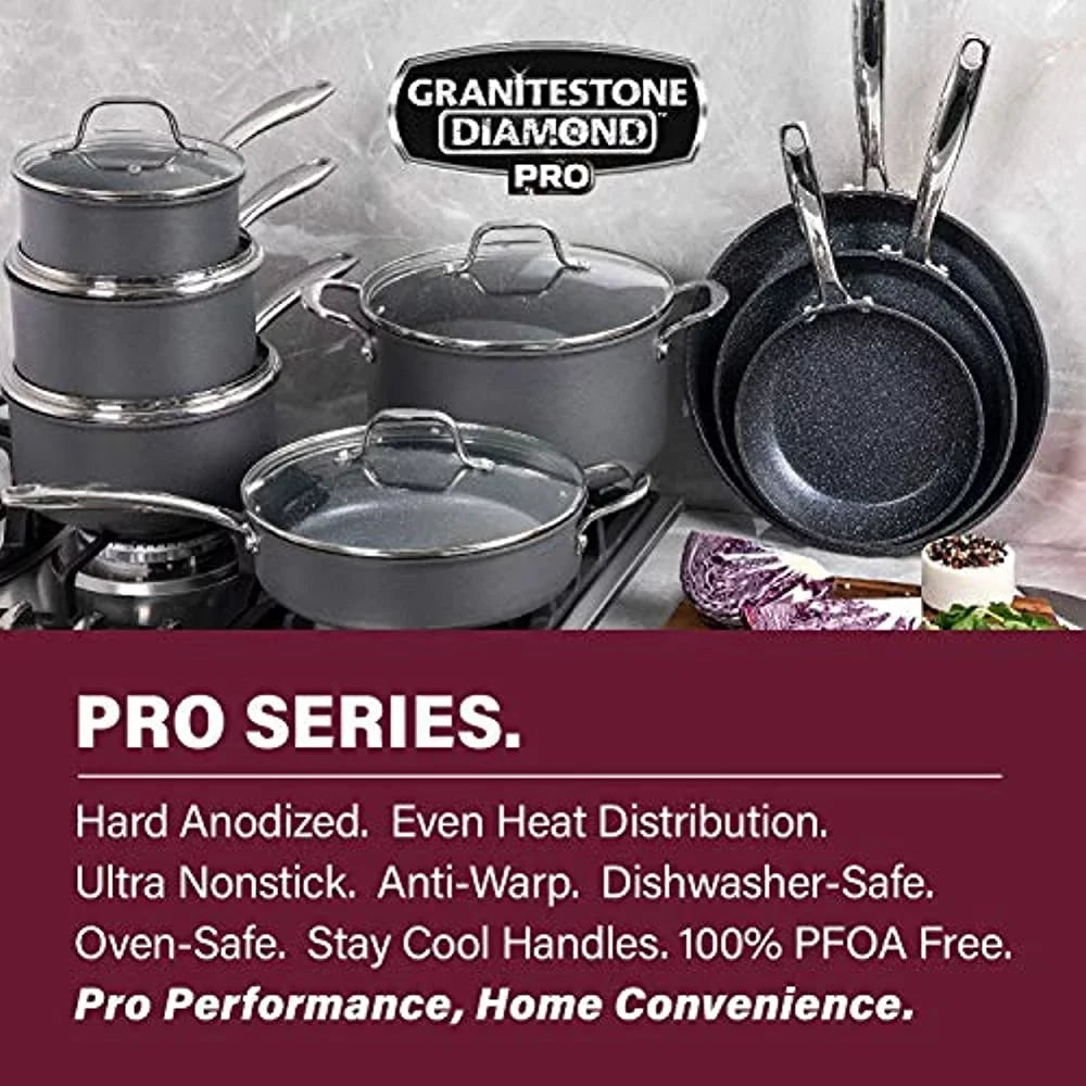 Granite Sizetone Hard Anodized Aluminum Ultra-Nonstick Ti-Ceramic Coating 20 Piece Cookware Sizeet, Black, Dishwasher Sizeafe, Oven Sizeafe