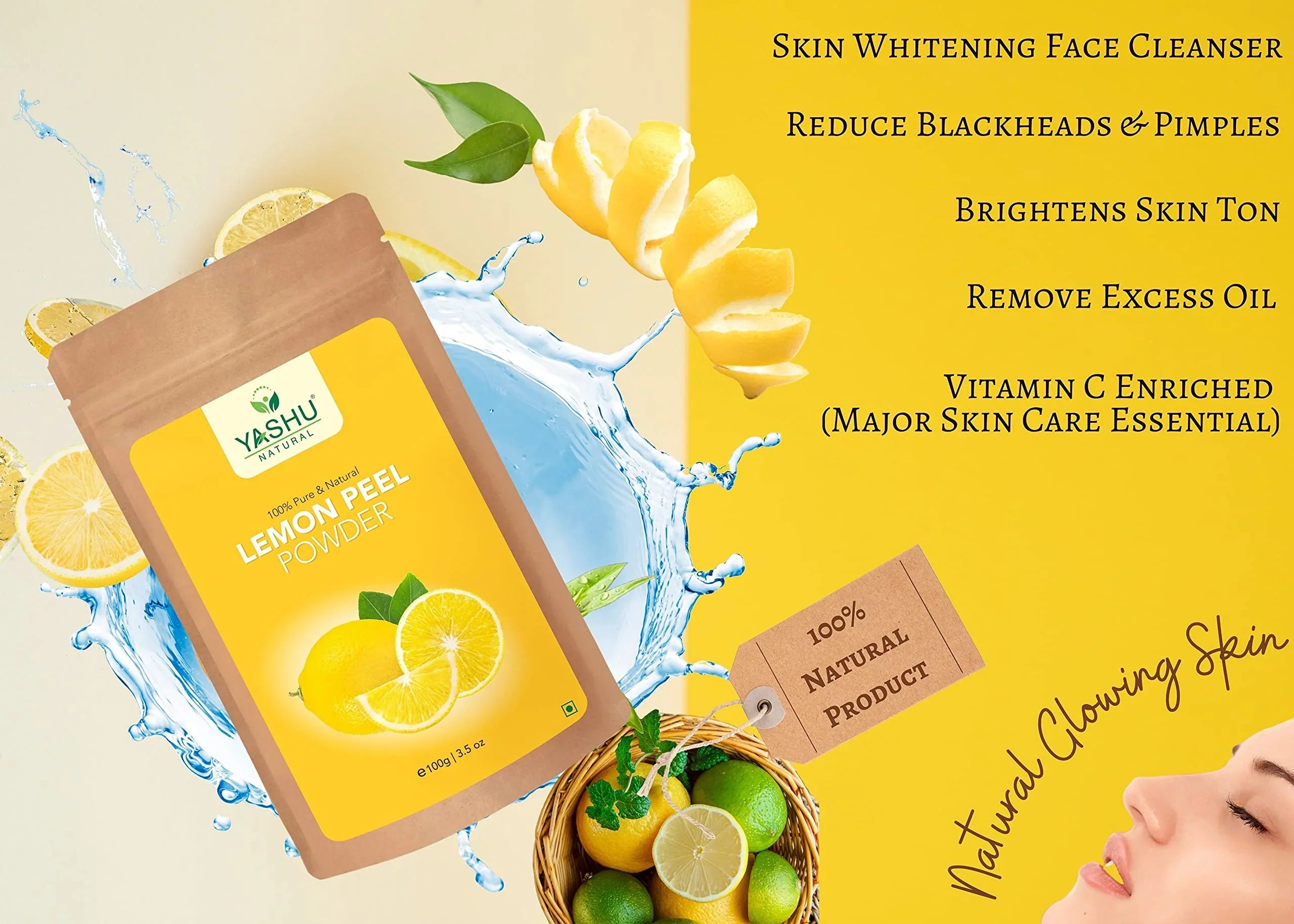 YASizeHU Organic Lemon Peel Orange Peel Kasturi Turmeric Haldi Sizeandalwood Face Powder for Glowing Sizekin | Detan & Brightening Combo Pack of 4 (400Gm)