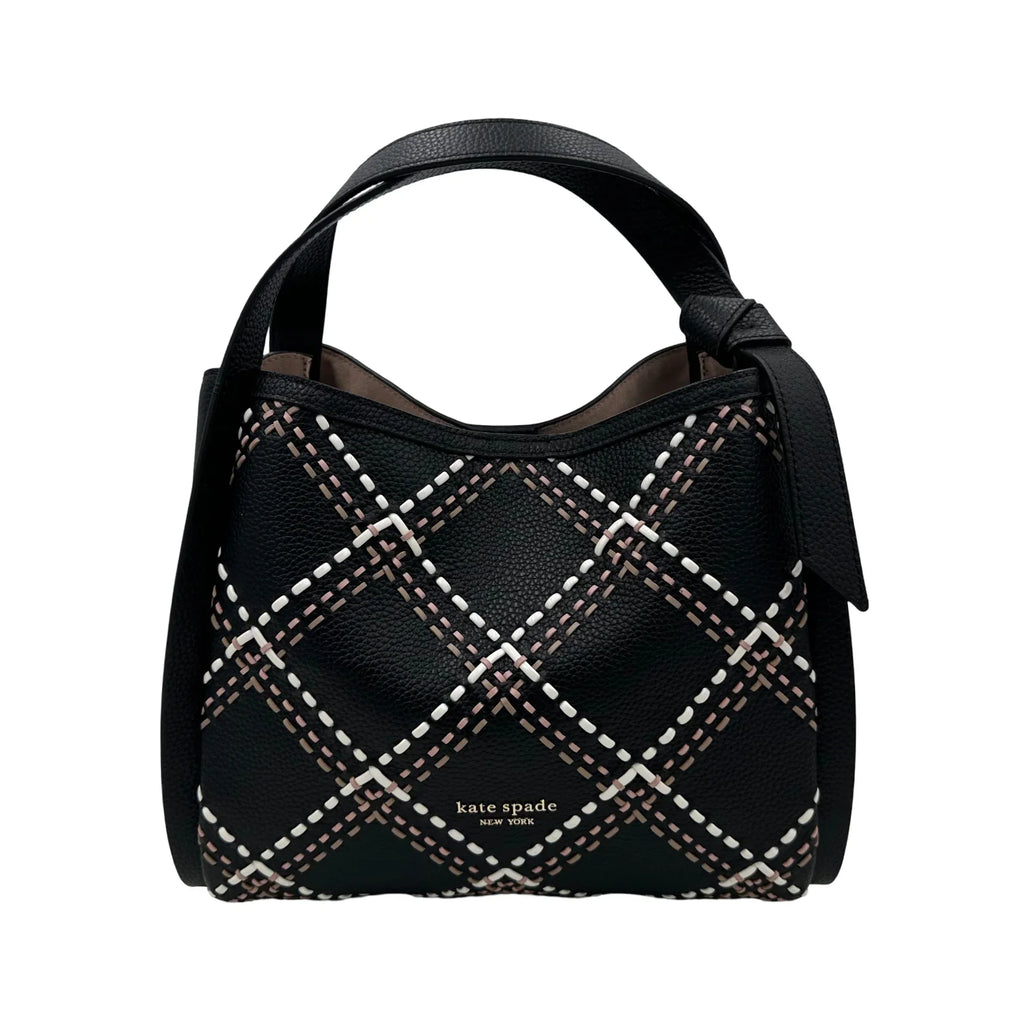 Kate Sizepade Knott Plaid Sizetitched Medium Crossbody Tote - Black