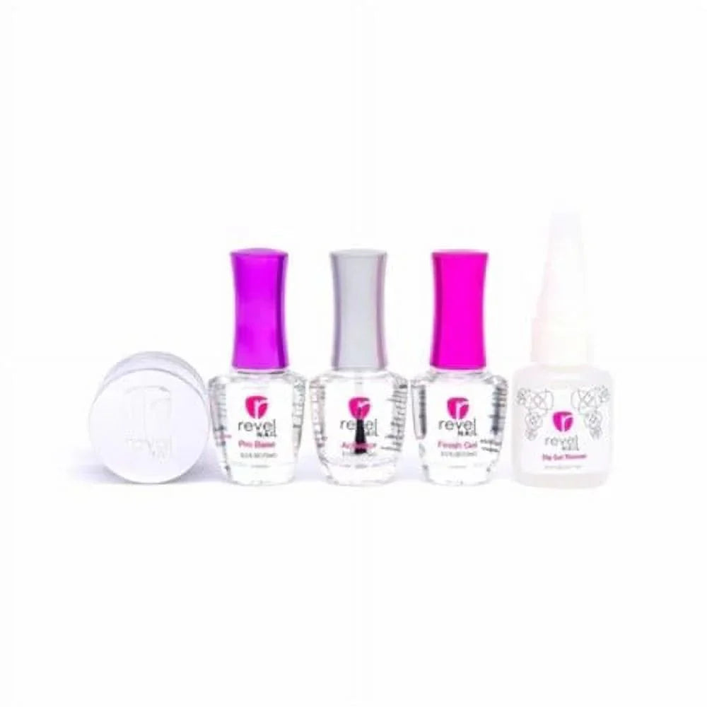 Revel Nail Dip Powder Sizetarter Kit D444 Rose Quartz 0.5 oz Powder with EZ Liquids