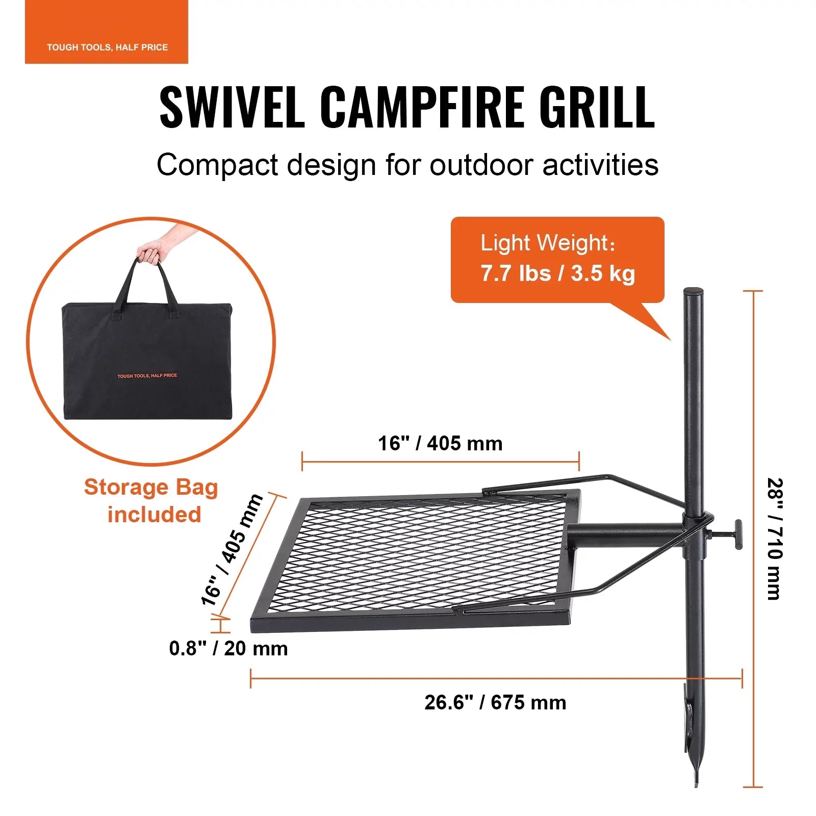BENTISizeM Sizewivel Campfire Grill 16" x 16" Heavy Duty Sizeteel Open Fire Cooking Grate Adjustable