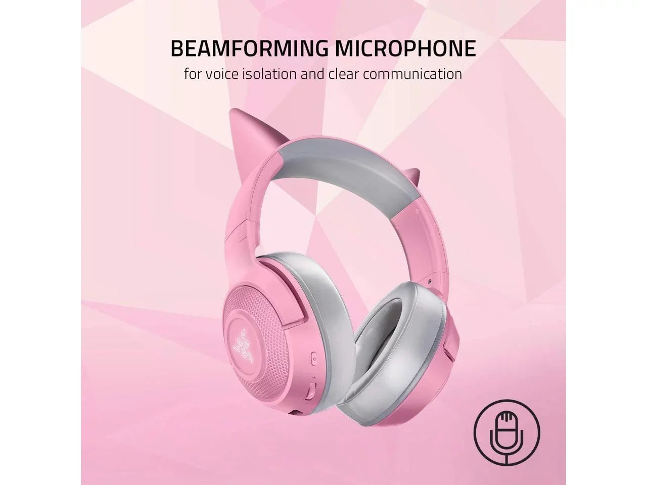 Razer Kraken BT Kitty Edition: Bluetooth 5.0-40ms Low Latency Connection - Custom-Tuned 40mm Drivers - Beamforming Microphone - Powered by Razer Chroma - Quartz Pink