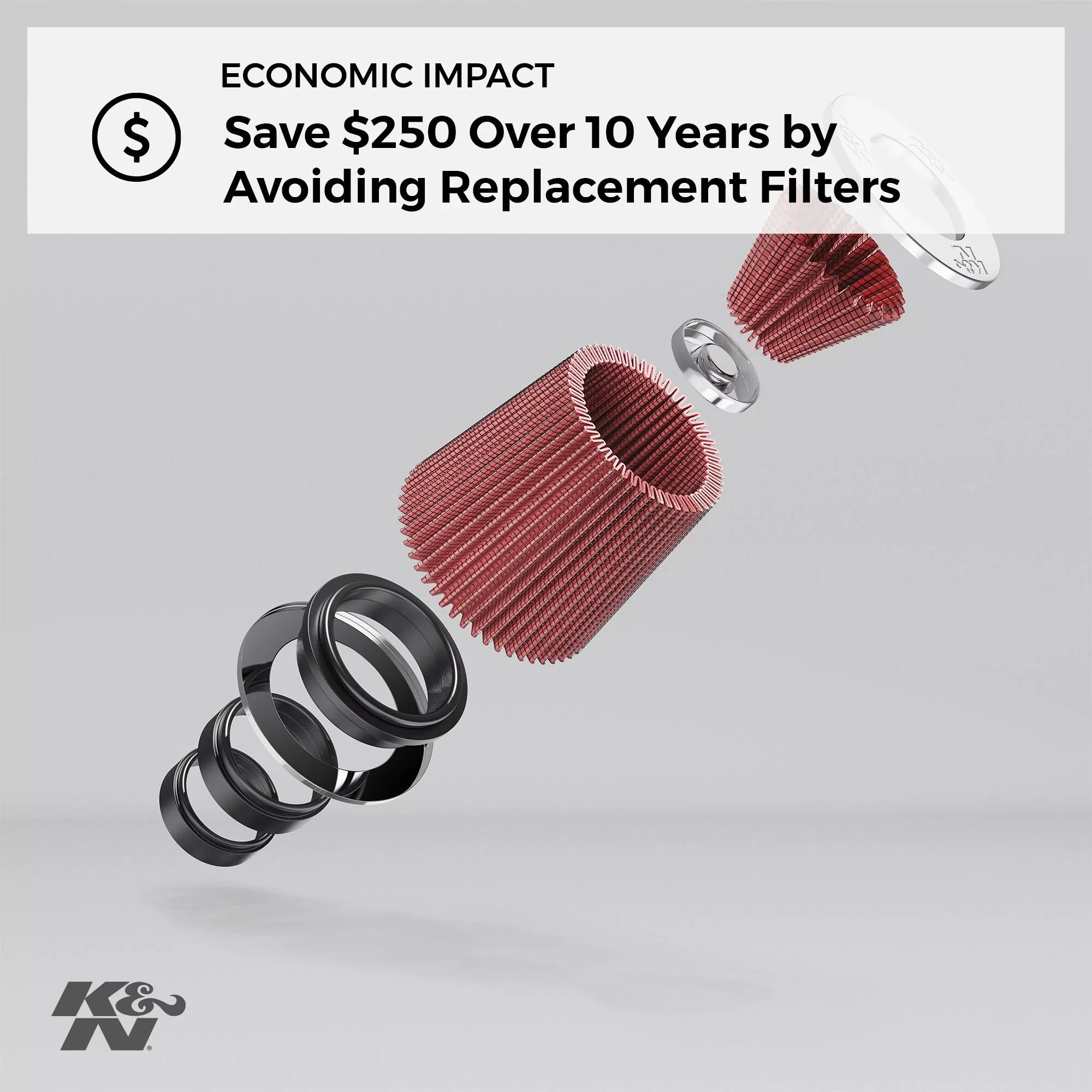 K&N Universal Clamp-On Engine Air Filter: Washable and Reusable: Round Tapered; 5 in (127 mm) Flange ID; 5.5 in (140 mm) Height; 6.5 in (165 mm) Base; 4.5 in (114 mm) Top , RU-5147