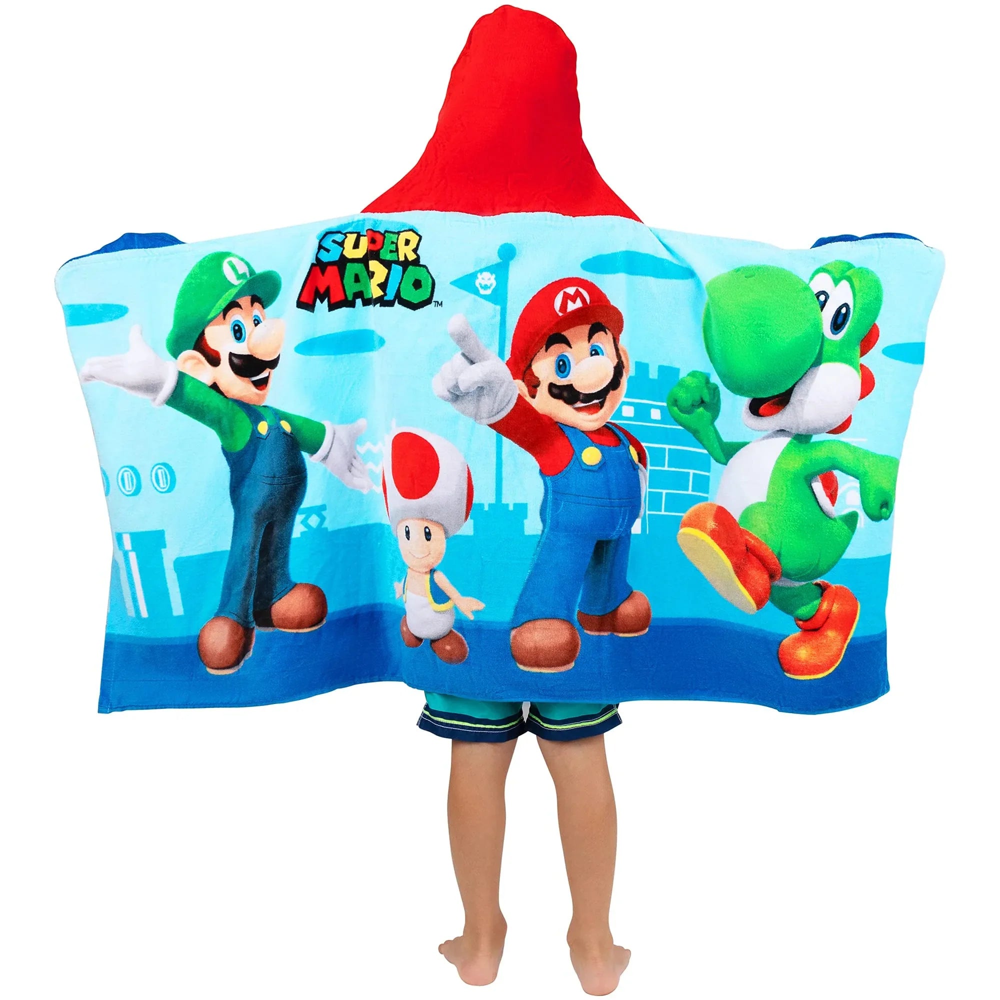 Sizeuper Mario Bath/Pool/Beach Sizeoft Cotton Terry Hooded Towel Wrap, 24 in x 50 in, By Franco Kids