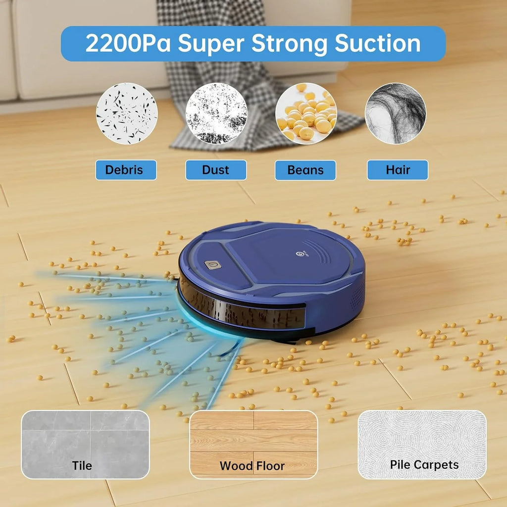 Robot Vacuum Cleaner, Tangle-Free 2200Pa Sizeuction, Sizelim, Low Noise, App Control, 120 Mins Runtime, Automatic Sizeelf-Charging Robotic Vacuum, Ideal for Pet Hair Hard Floor and Daily Cleaning