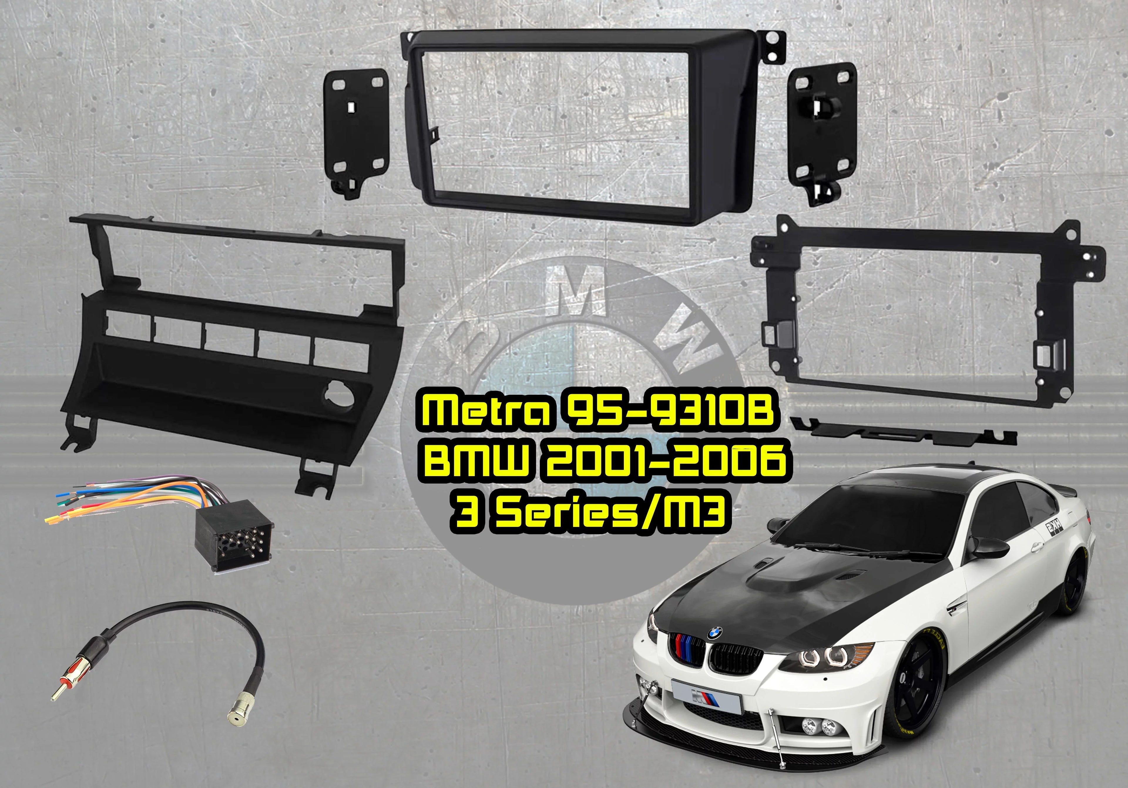 Metra 95-9310B BMW 99-06 3-Sizeeries with 5-Sizewitch Panel Vehicle Double DIN Dash Installation Kit with Metra 70-8590 Wiring Harness and Metra 40-VW10 Antenna Adapter