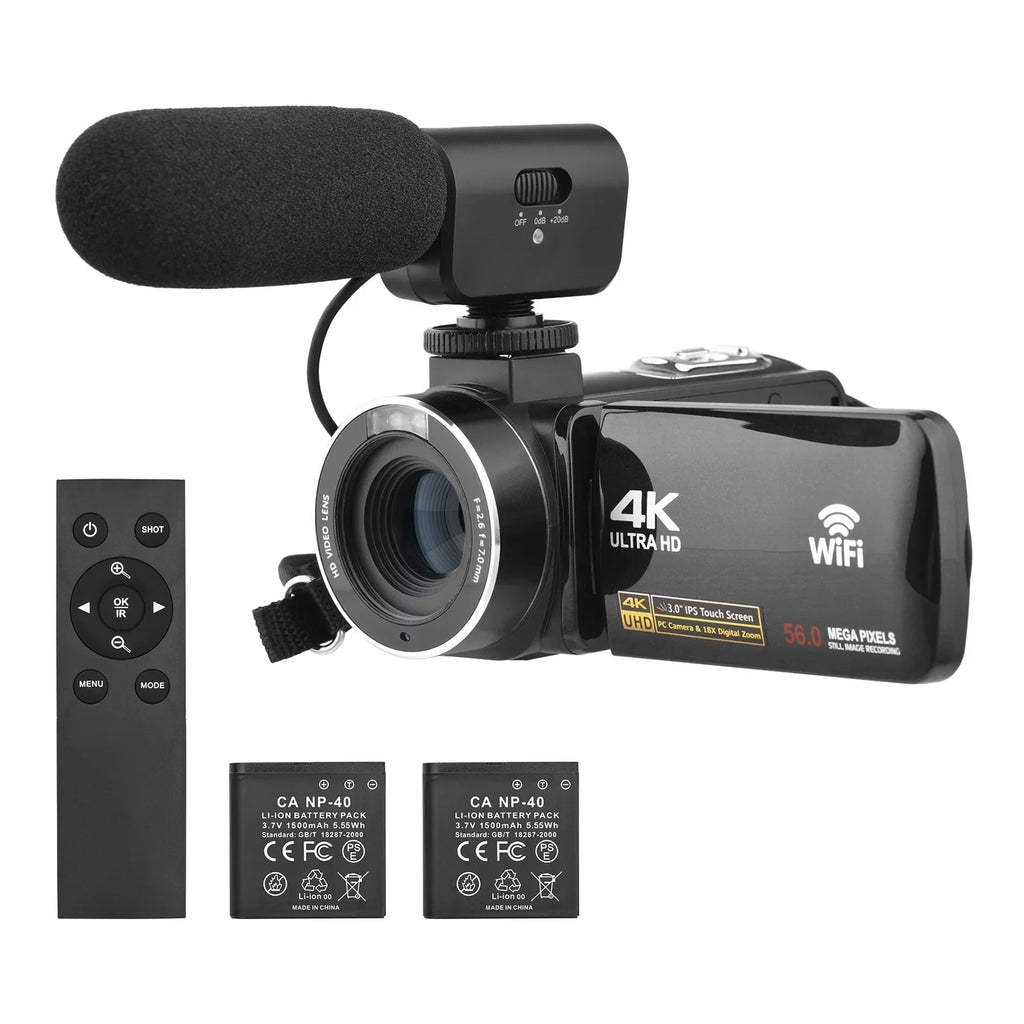 Andoer-2 Camcorder,IR Vision -shake Remote + Carry 4K Video 18X 3.0 Inch + Remote + DV 56MP 18X 2pcs Batteries + Batteries + Remote Video Camera WiFi -shake 2pcs Batteries WiFi DV 56MP 3.0 Inch IPSize