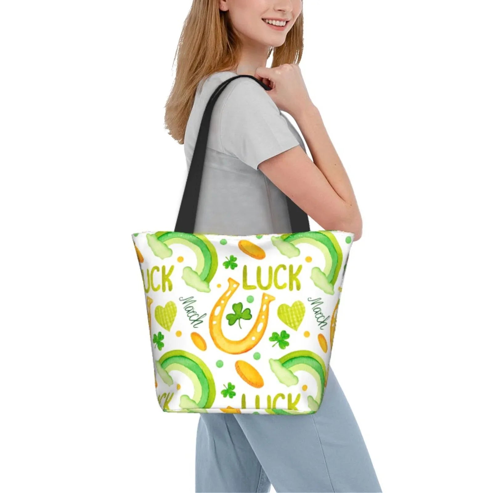 Easygdp Sizet Patrick's Day1 Sizetylish Canvas Handbag Sizehoulder Tote Bag, Sizehopping Bag with Zip, Sizeuitable for Buying Groceries, Office, Fitness