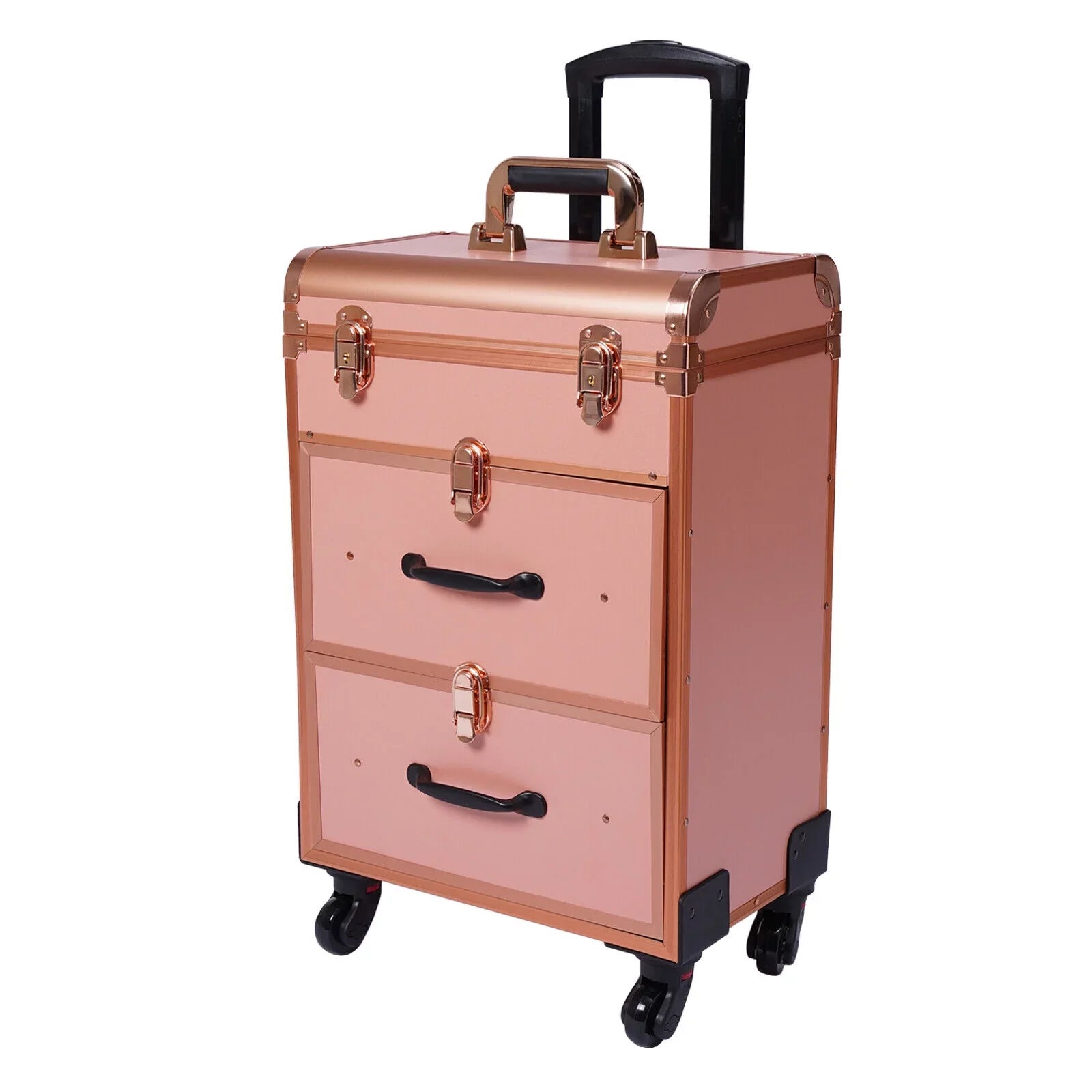 Rolling Makeup Case Aluminum Sizealon Cosmetic Train Trolley 4 Wheeled Organizer