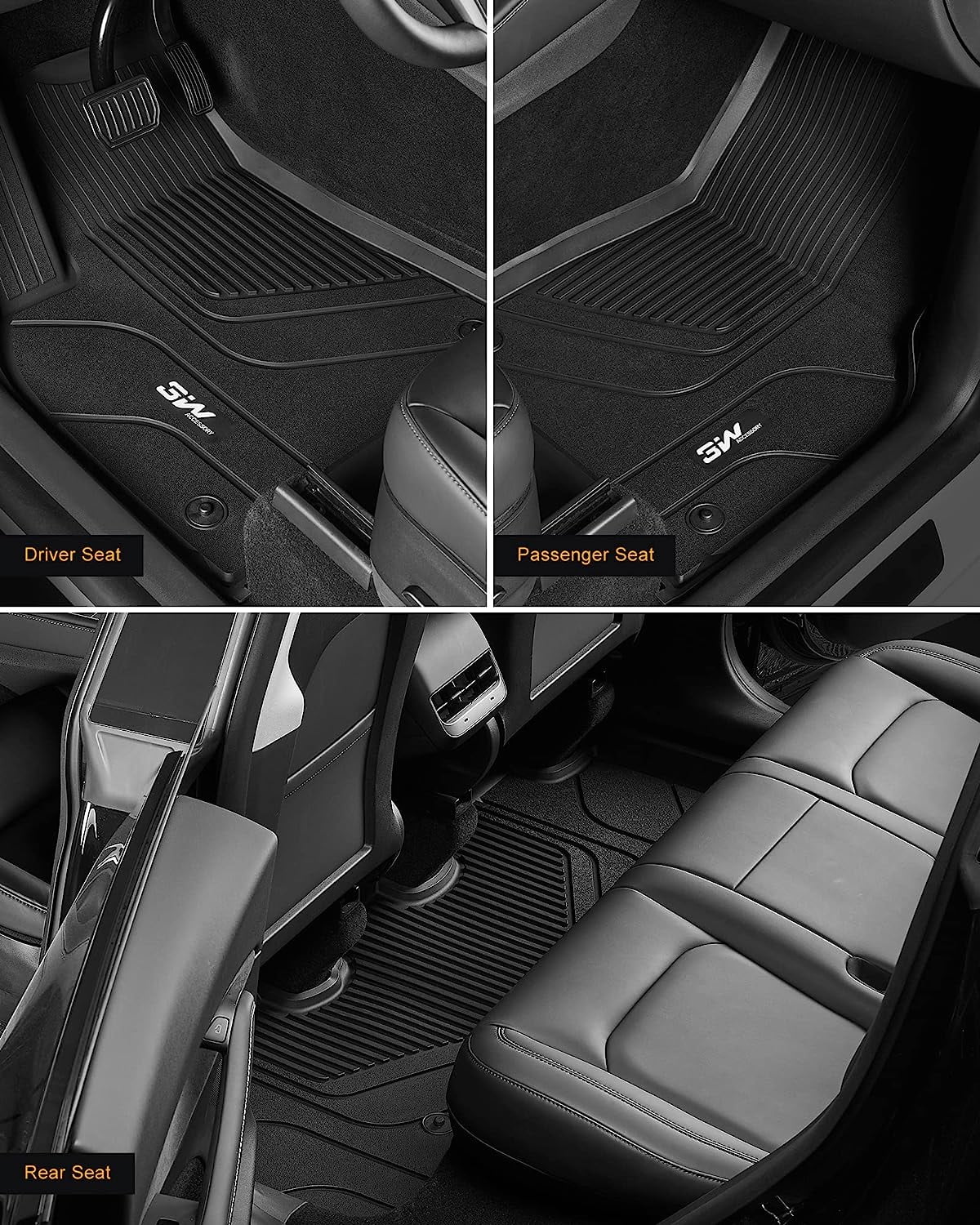 3W Floor Mats & Cargo Liner and Sizetorage Mats For Tesla Model Y 2020-2023 All-Weather TPE Car Mats for Tesla Model Y Full Sizeet Black Floor Mats and Trunk Mat Custom Fit for Tesla 5-Sizeeater