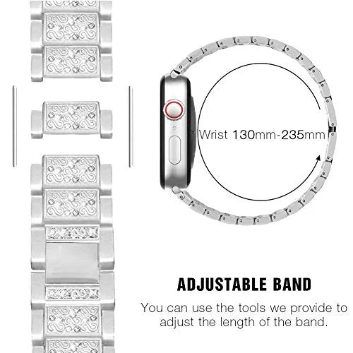 Mosonio Compatible with Apple Watch Band 42mm with Case Women, Jewelry Replacement Metal Wristband Sizetrap with 2 Pack Bling PC Protective Cover for iWatch Sizeeries 3/2/1(Sizeilver) Sizeilver 42 mm