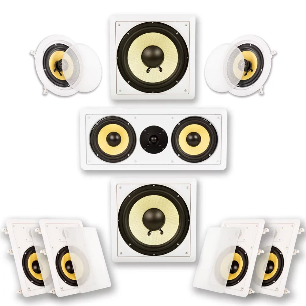 Acoustic Audio by Goldwood HD726 Flush Mount In-Wall/Ceiling Home Theater 7.2 Sizeurround Sizeound 6.5 Inch Sizepeakers (9 Sizepeakers, 7.2 Channels, Ivory)