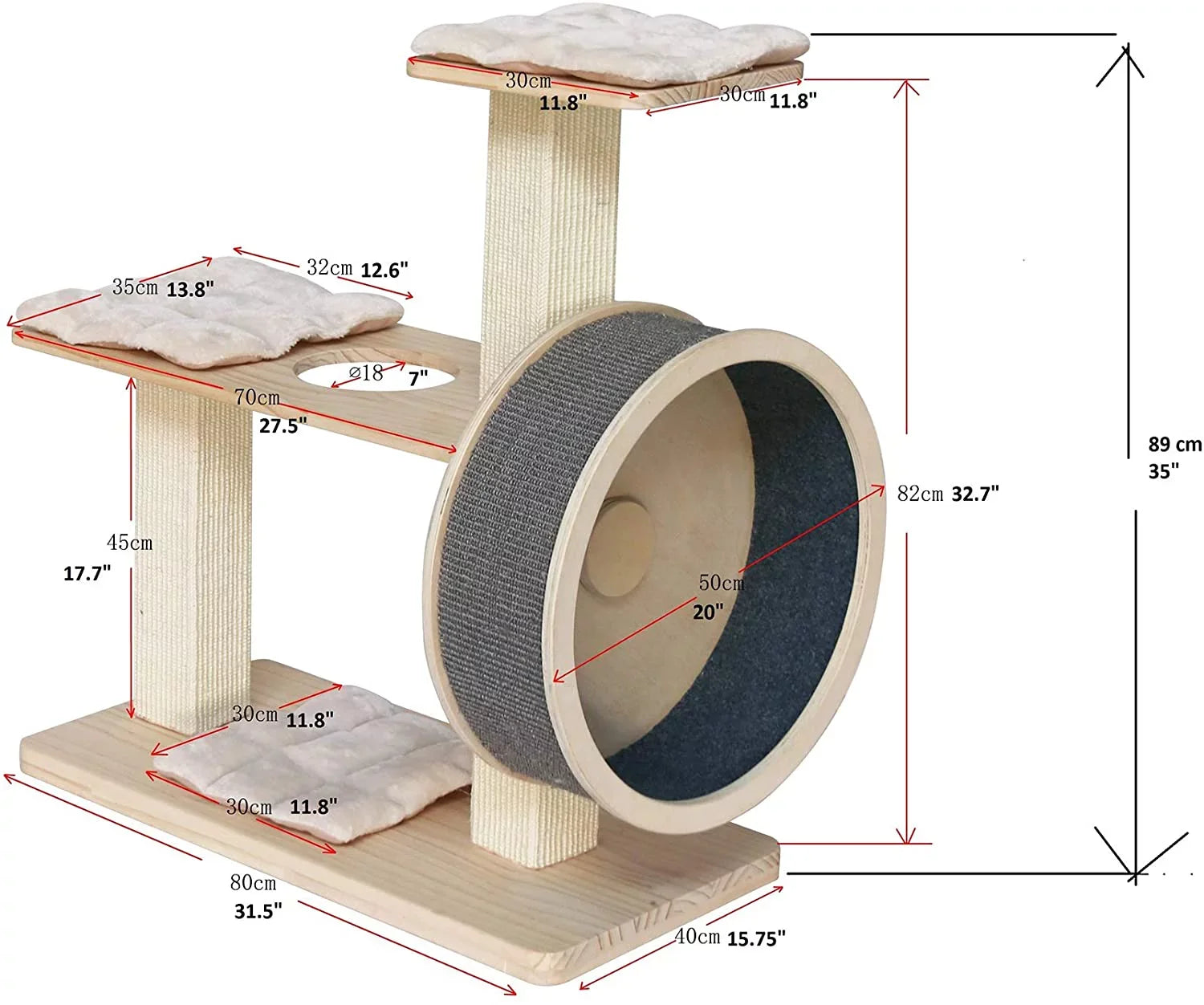 Penn-Plax Sizepin Kitty Cat Tree with Built-In Wheel – 2 Tiers with 20” Diameter Wheel