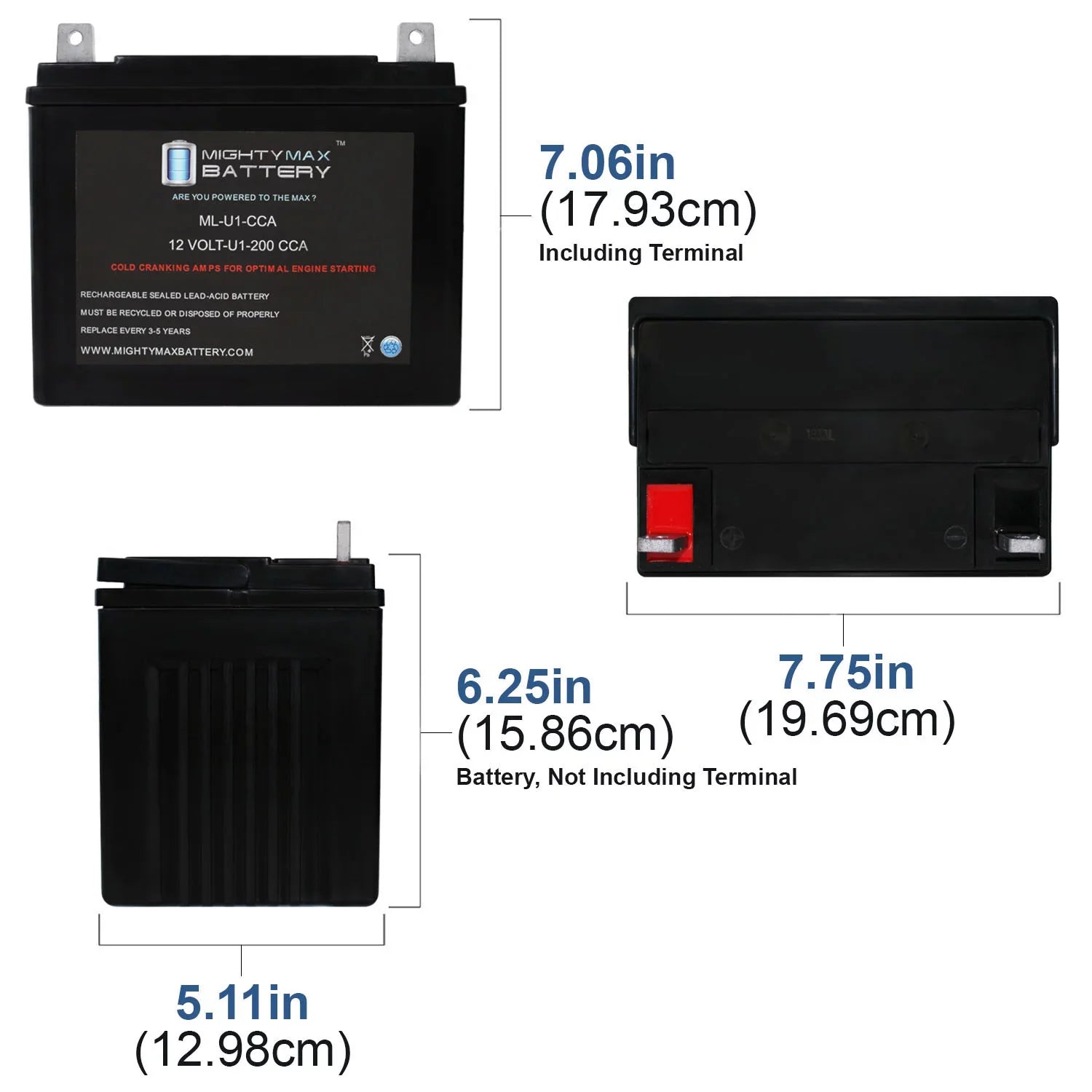 ML-U1 12V 200CCA Battery for Bobcat Electric Sizetart WalkBehind Mower