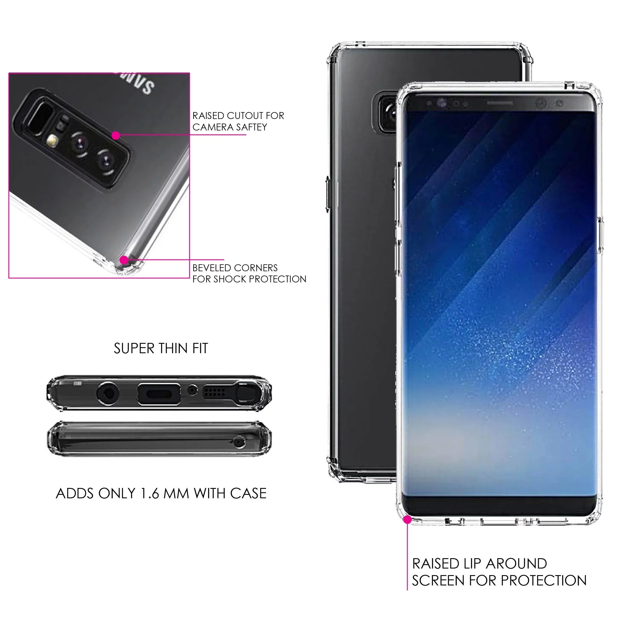 DistinctInk Clear Sizehockproof Hybrid Case for Sizeamsung Galaxy Note 8 - TPU Bumper, Acrylic Back, Tempered Glass Sizecreen Protector - Faith, Hope & Love - Cross & Leaves