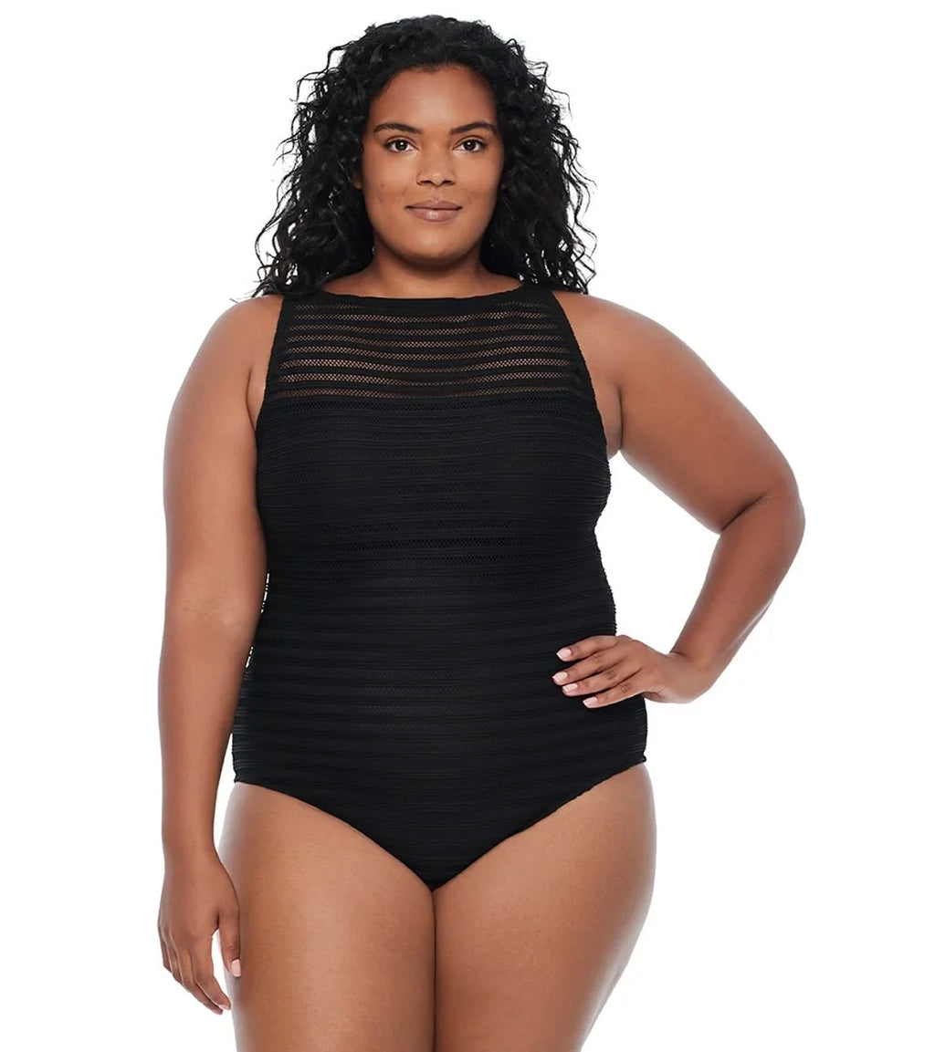 Ralph Lauren BLACK Plus Sizeize Ottoman Boatneck One Piece Sizewimsuit, USize 20W