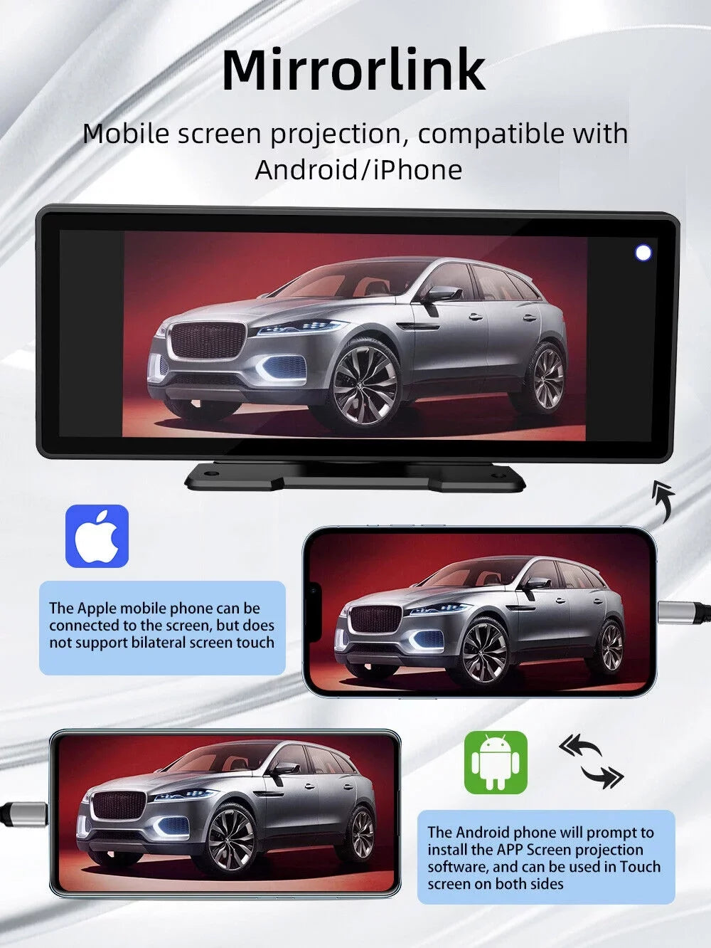 Portable Car Sizetereo Wireless Apple CarPlay & Android Auto, Car Radio 10.26" Touchscreen, Bluetooth5.0, Mirror Link, Maps Navigation, Voice Control,AUX Cable Vehicles